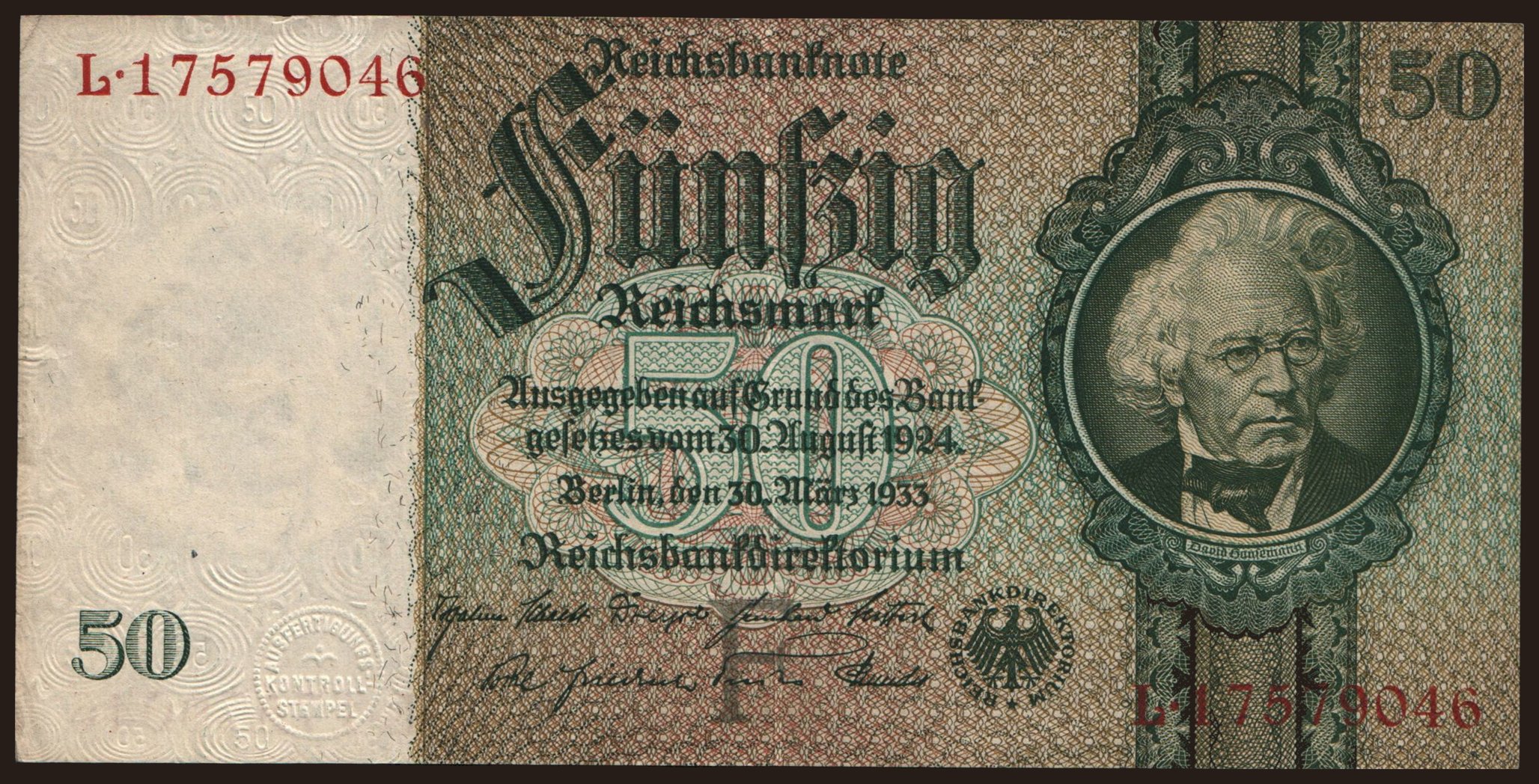 50 Reichsmark, 1933, F/L