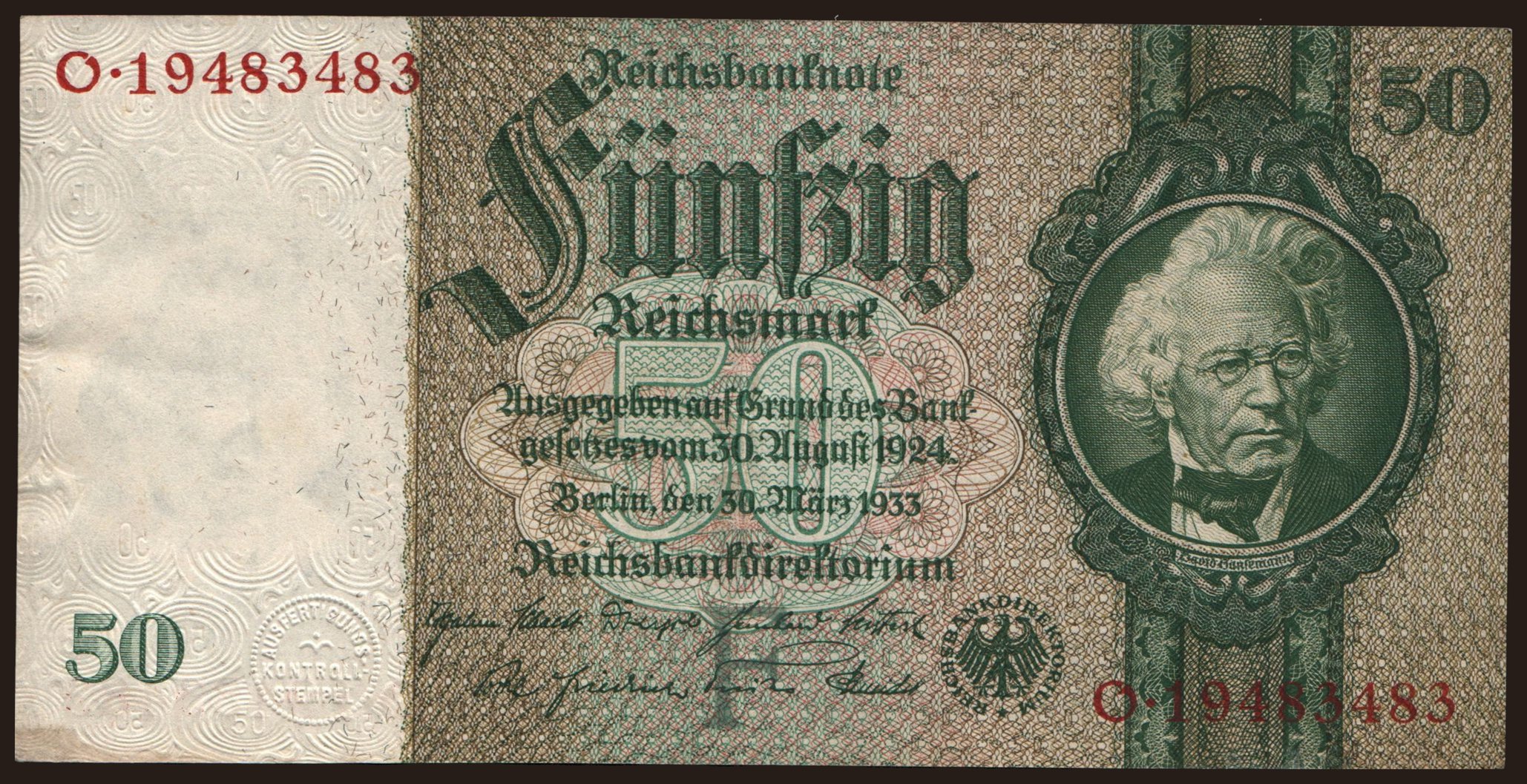 50 Reichsmark, 1933, F/O