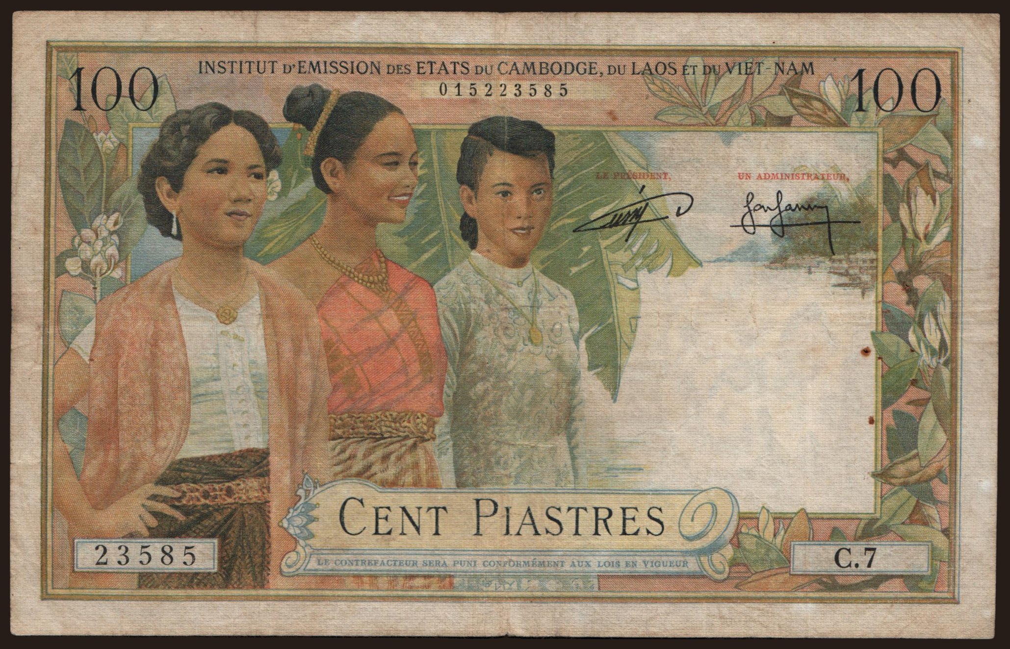 100 piastres, 1954