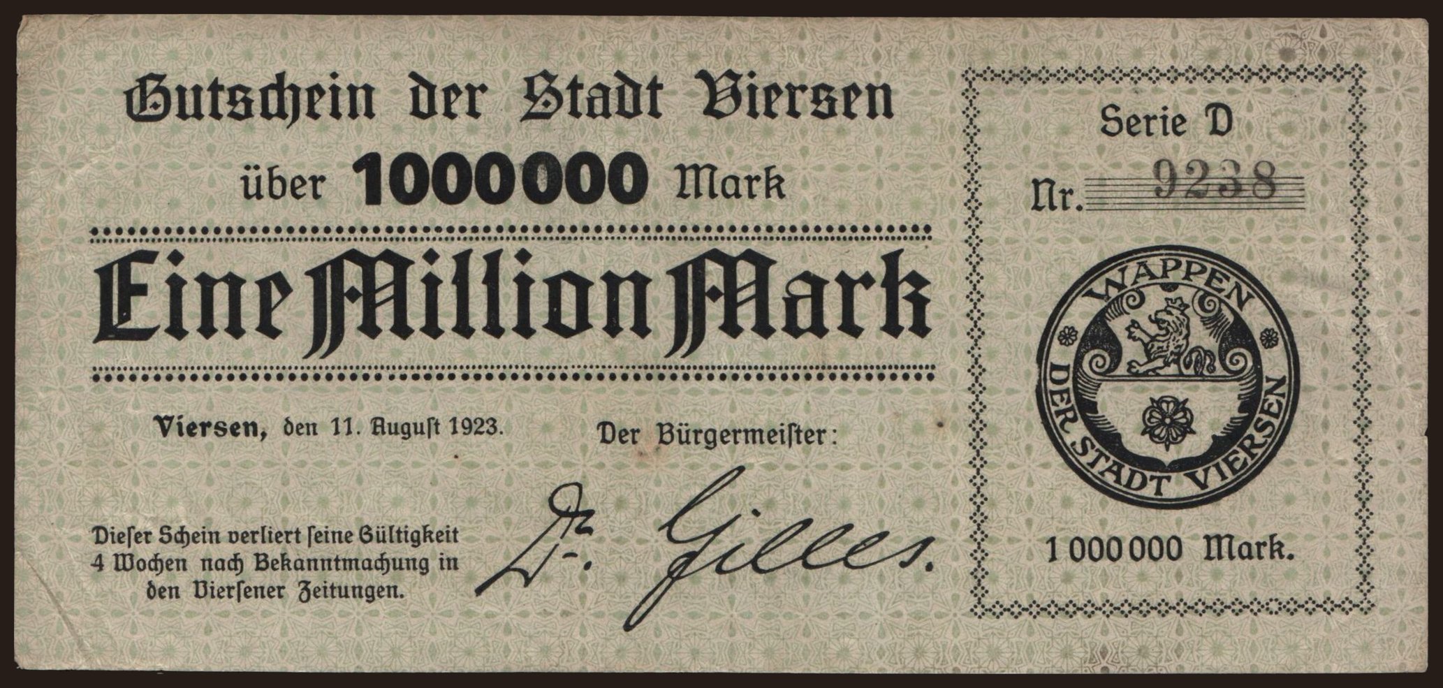 Viersen/ Stadt, 1.000.000 Mark, 1923