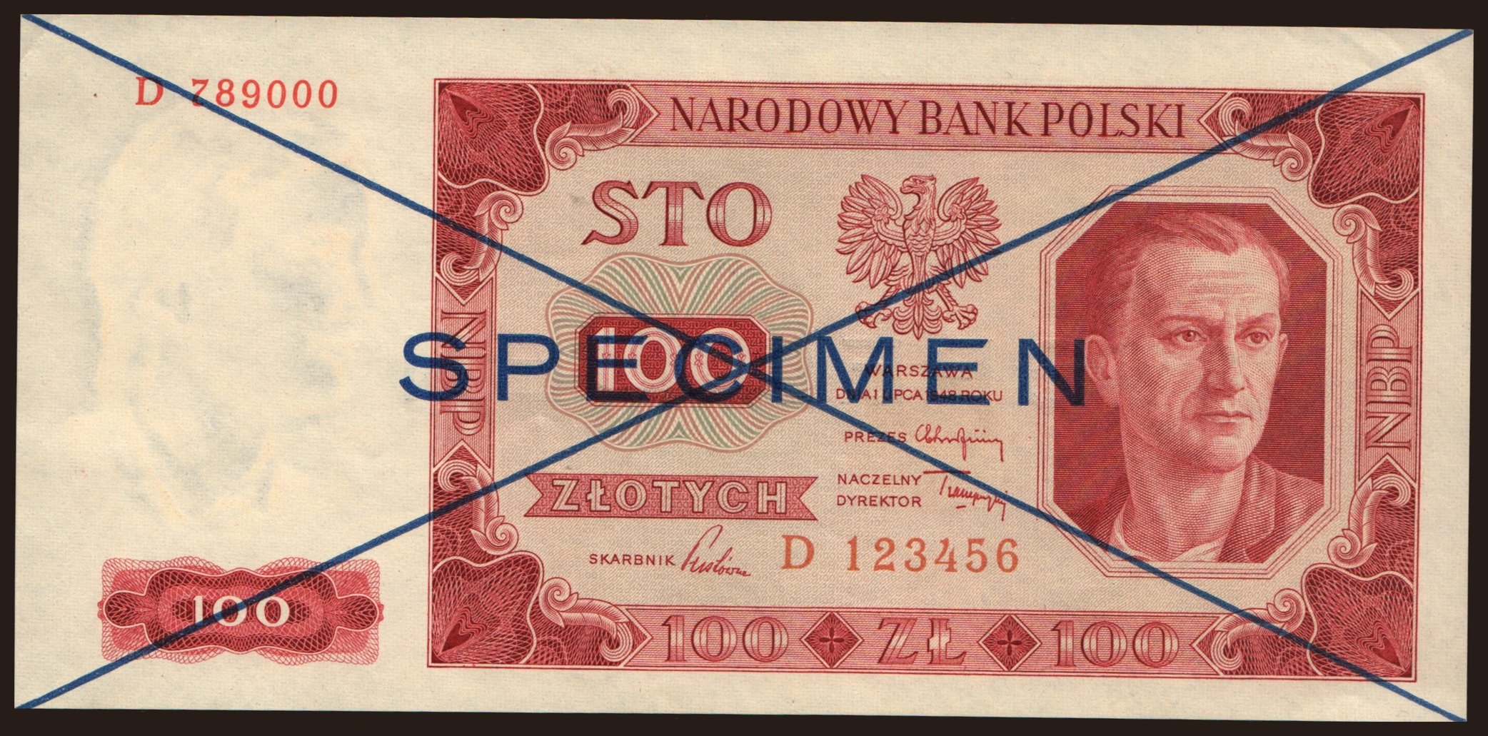 100 zlotych, 1948, SPECIMEN