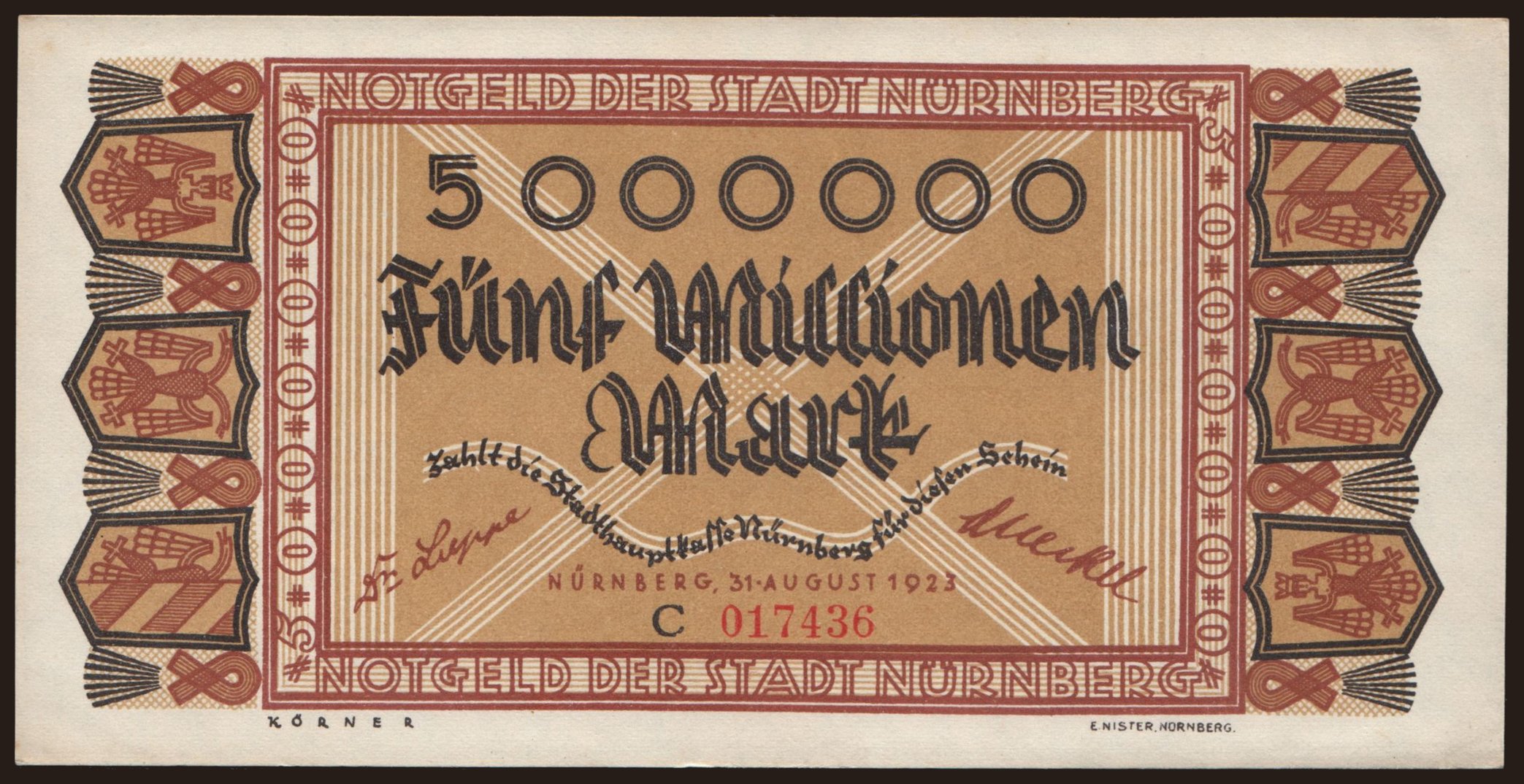 Nürnberg/ Stadt, 5.000.000 Mark, 1923