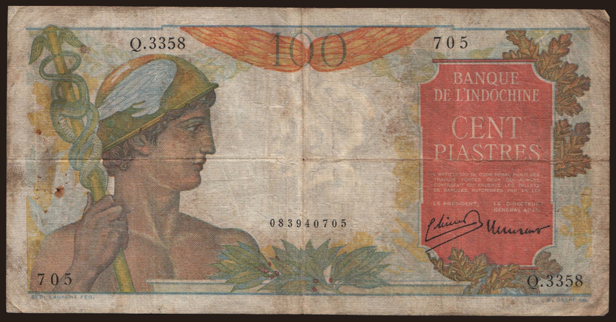 100 piastres, 1947
