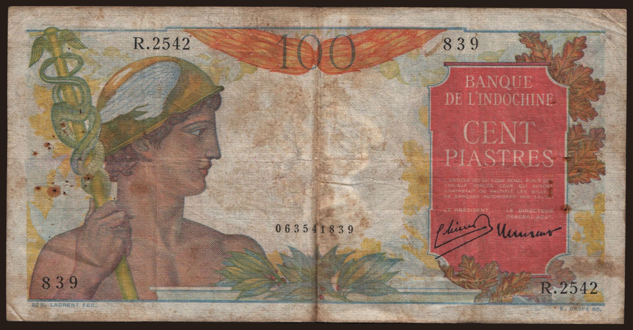 100 piastres, 1947