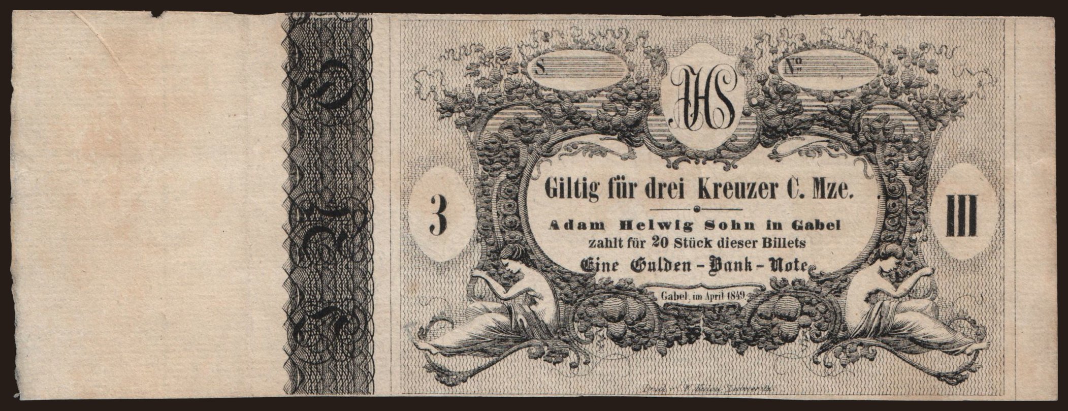 Gabel/ Adam Helvig Sohn, 3 Kreuzer, 1849