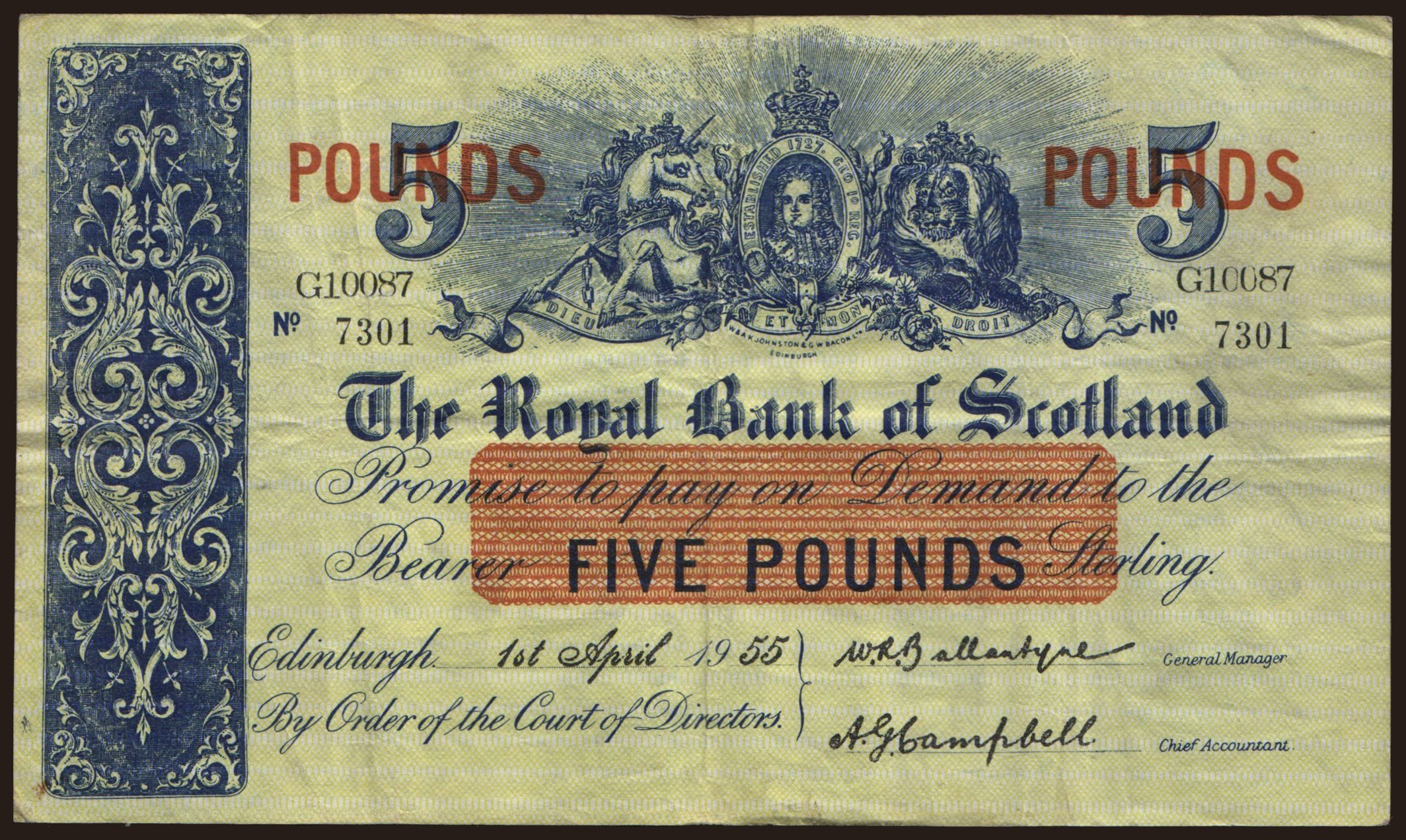 Royal Bank of Scotland, 5 pounds, 1955