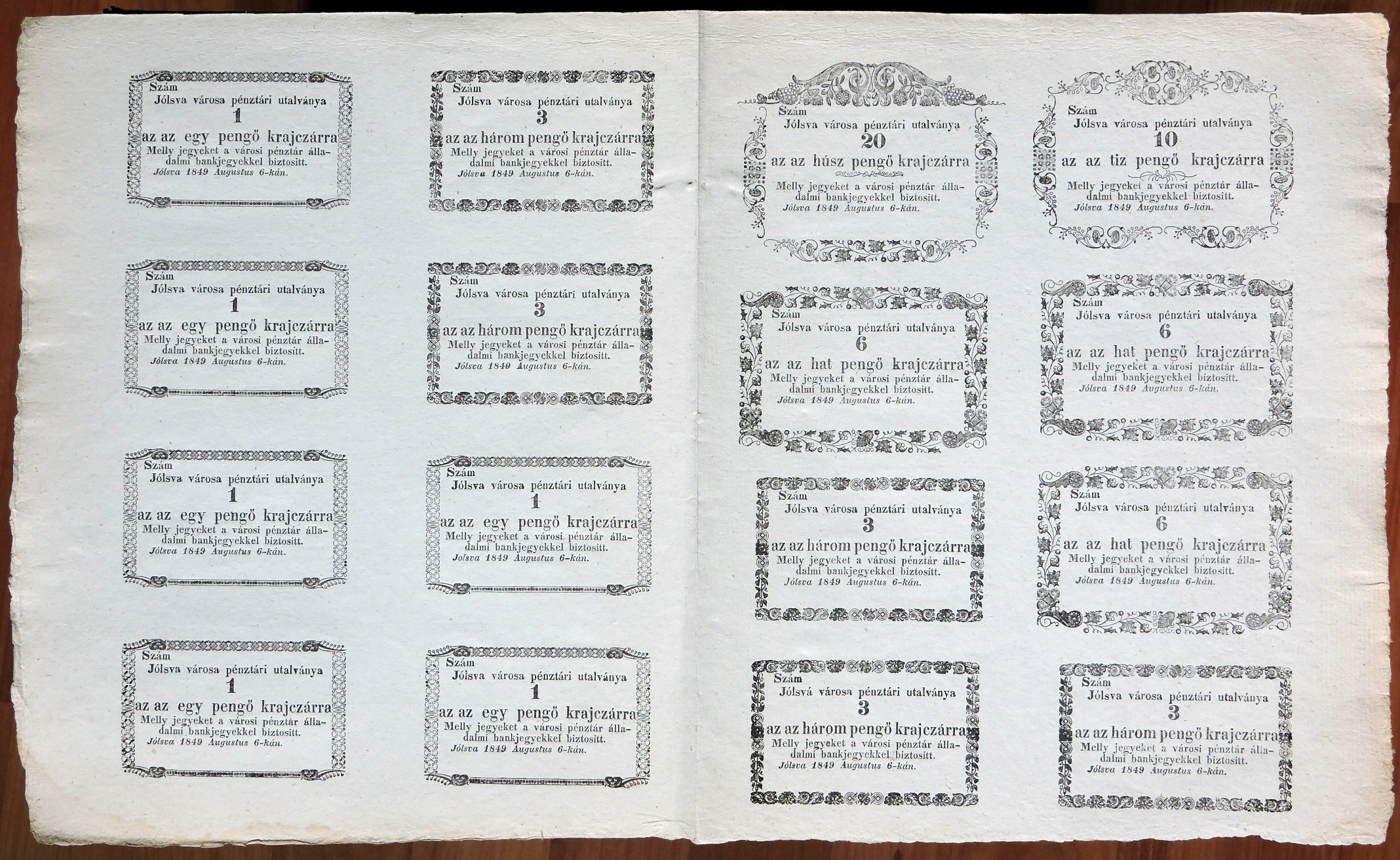 Jólsva, 1, 3, 6, 10, 20 krajcár, 1849, (16x)