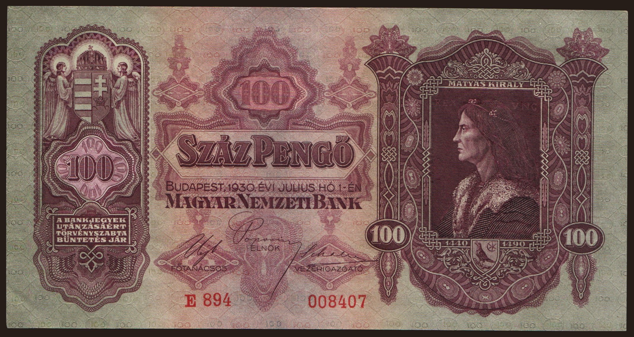 100 pengő, 1930