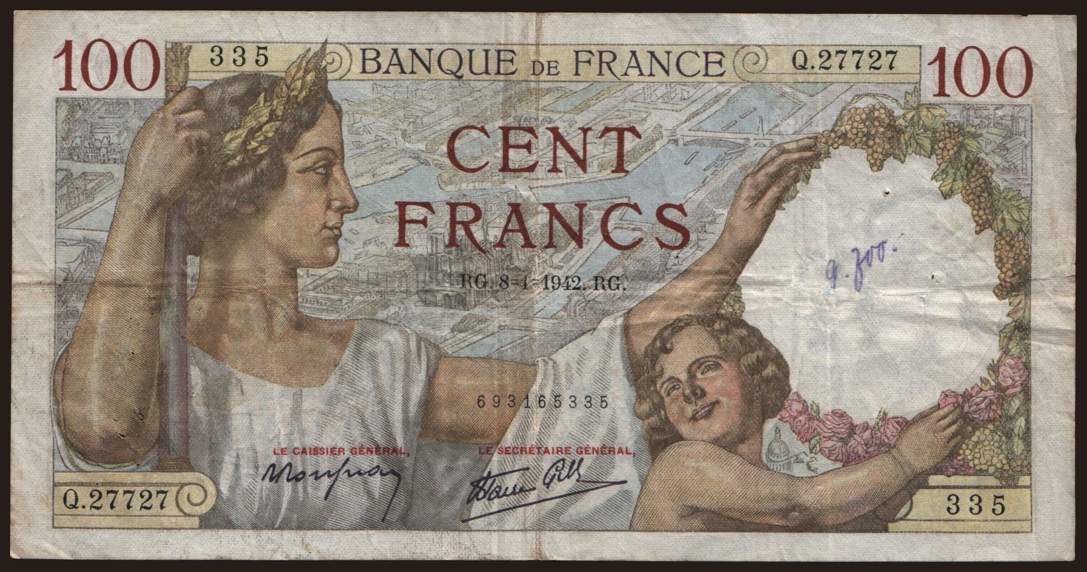 100 francs, 1942