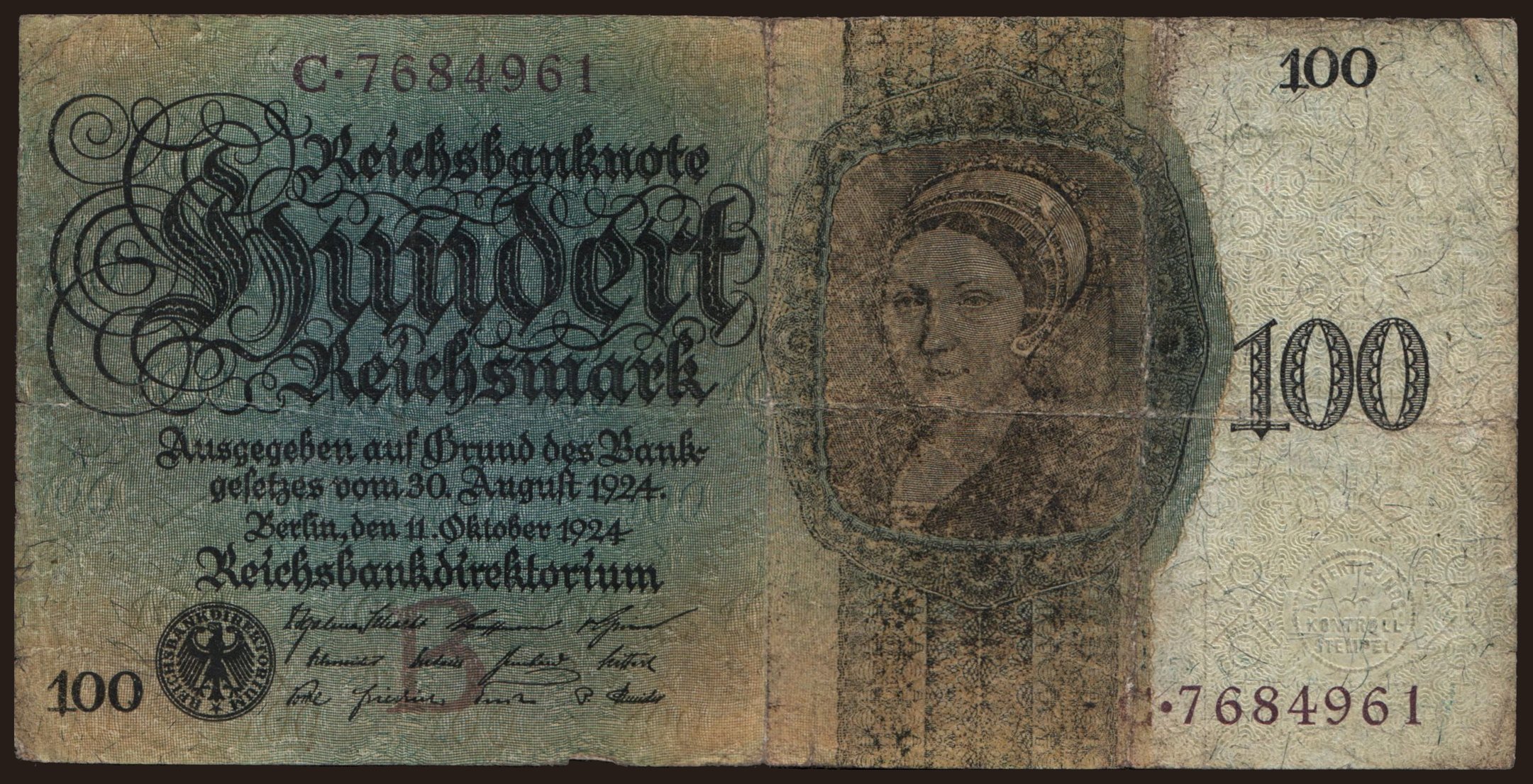 100 Reichsmark, 1924, B/C