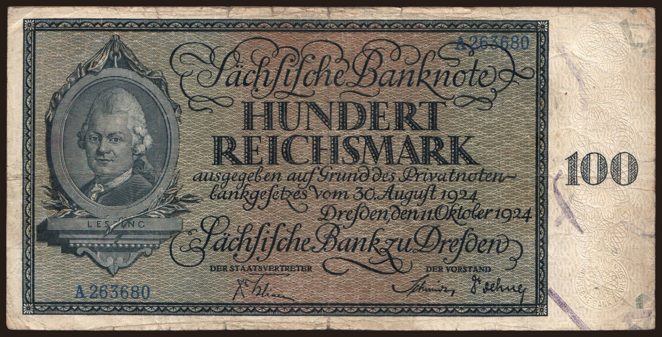 Sächsische Bank zu Dresden, 100 Reichsmark, 1924