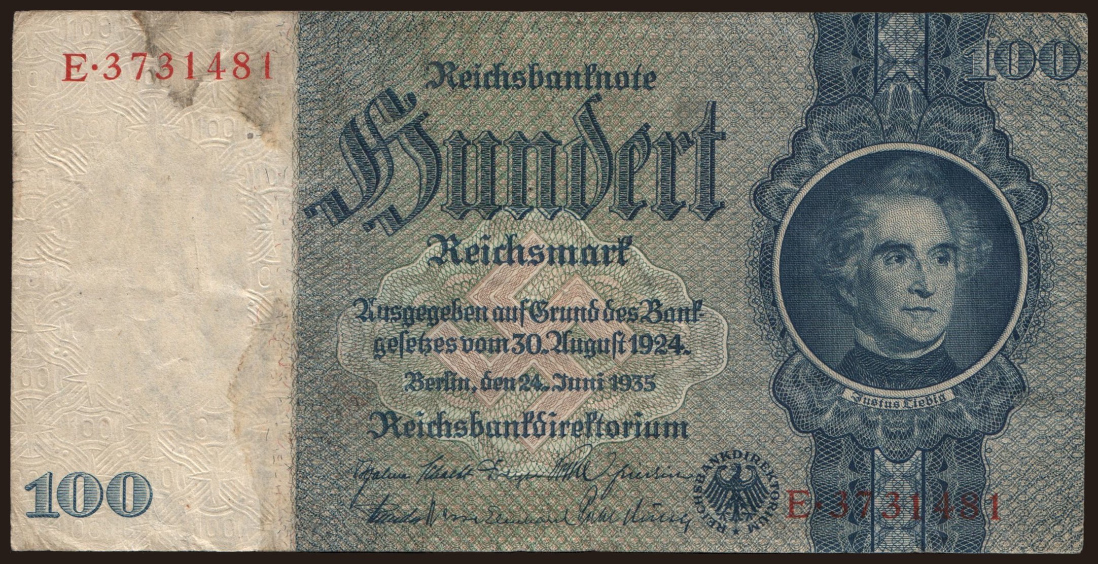 100 Reichsmark, 1935, -/E