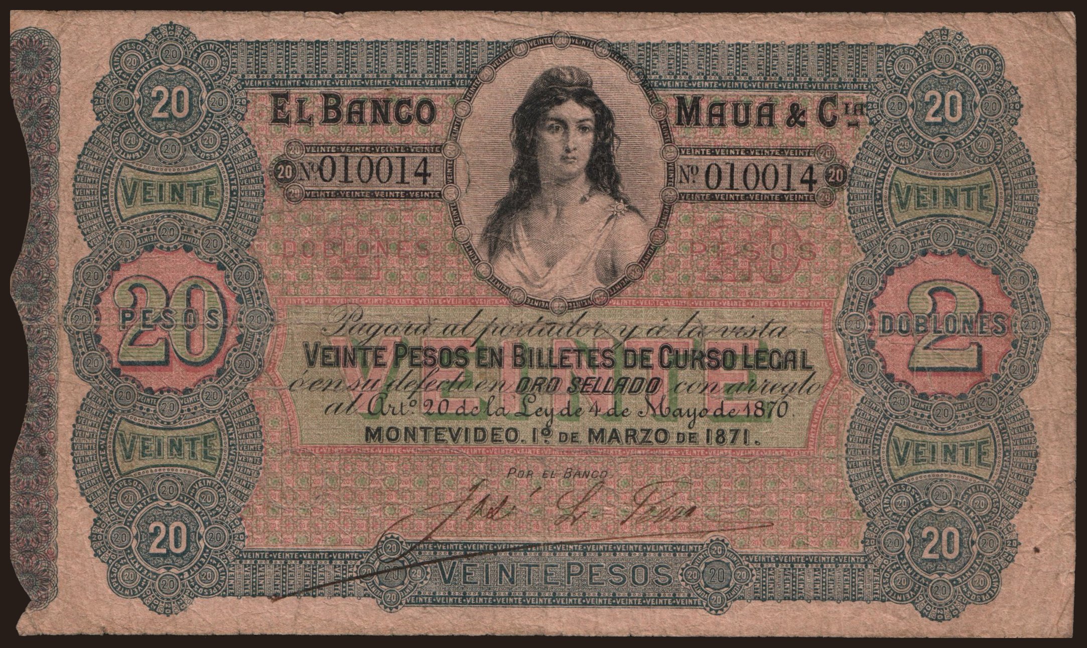 El Banco Maua & Cia, 20 pesos, 1871