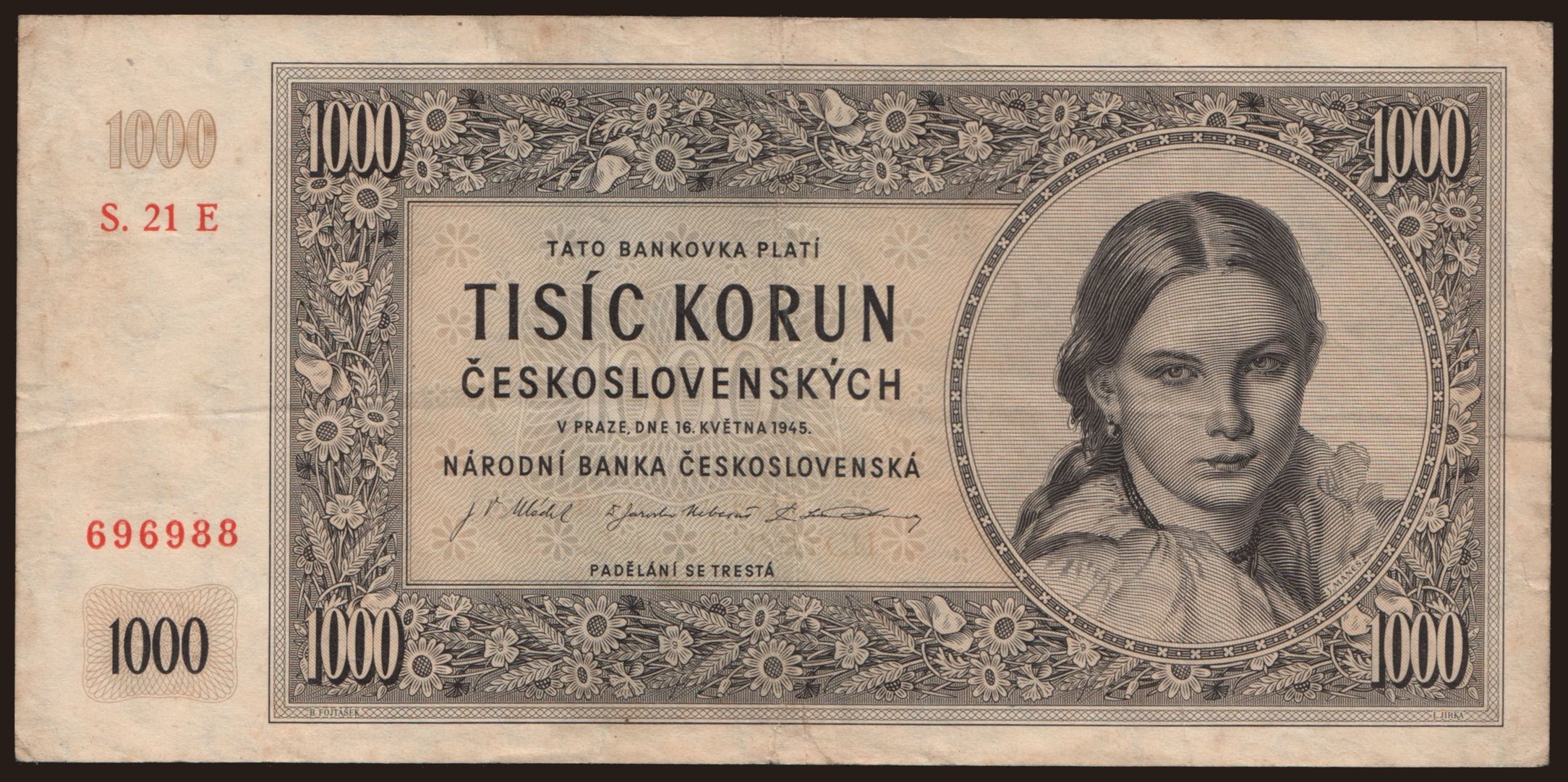 1000 korun, 1945