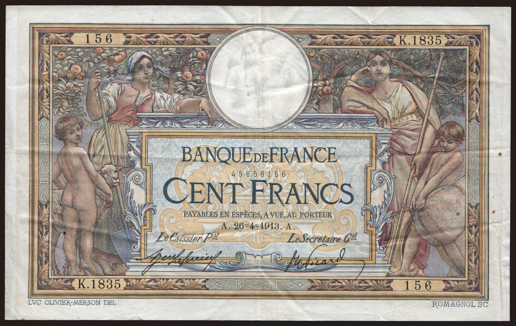 100 francs, 1913