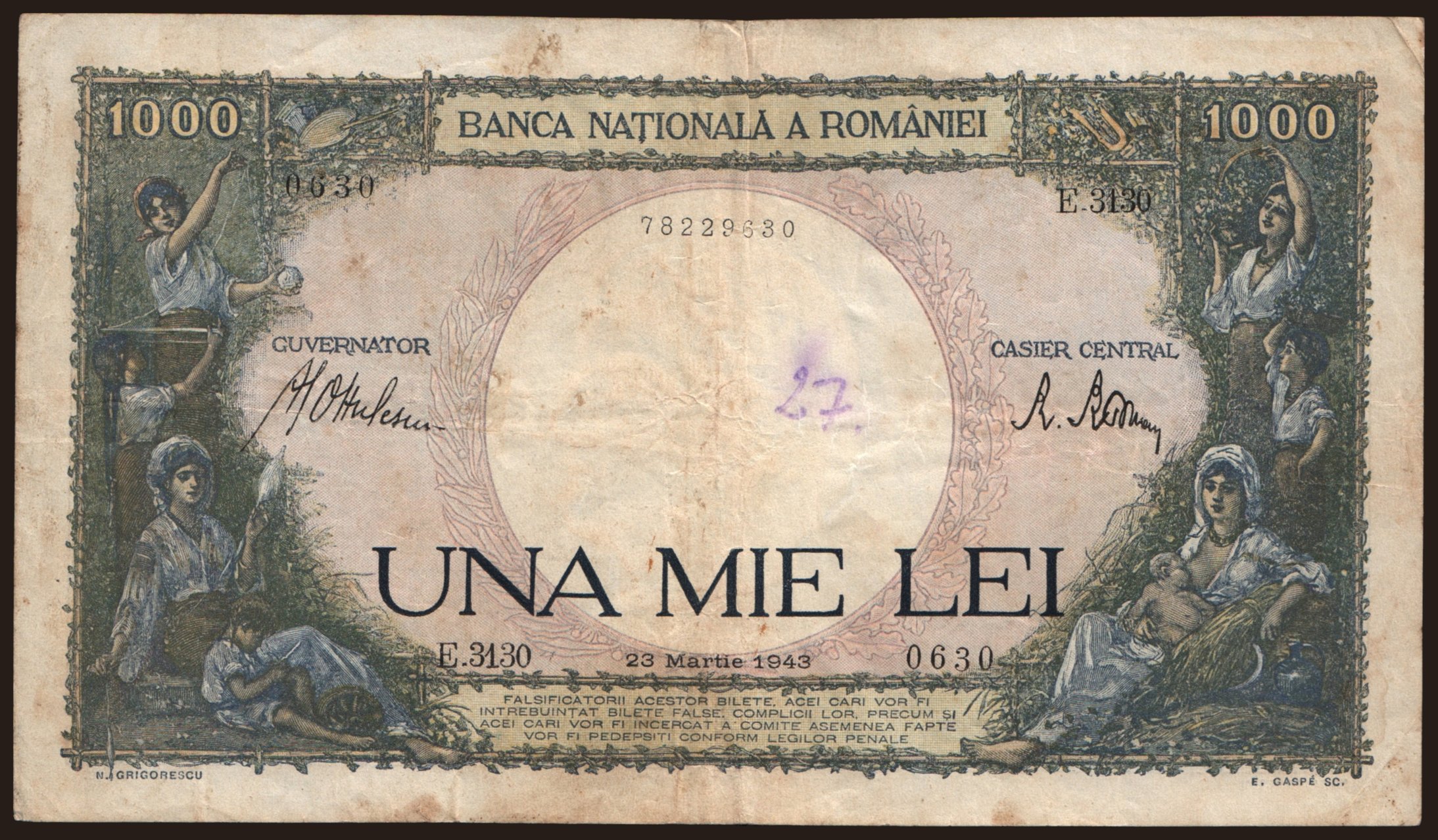 1000 lei, 1943