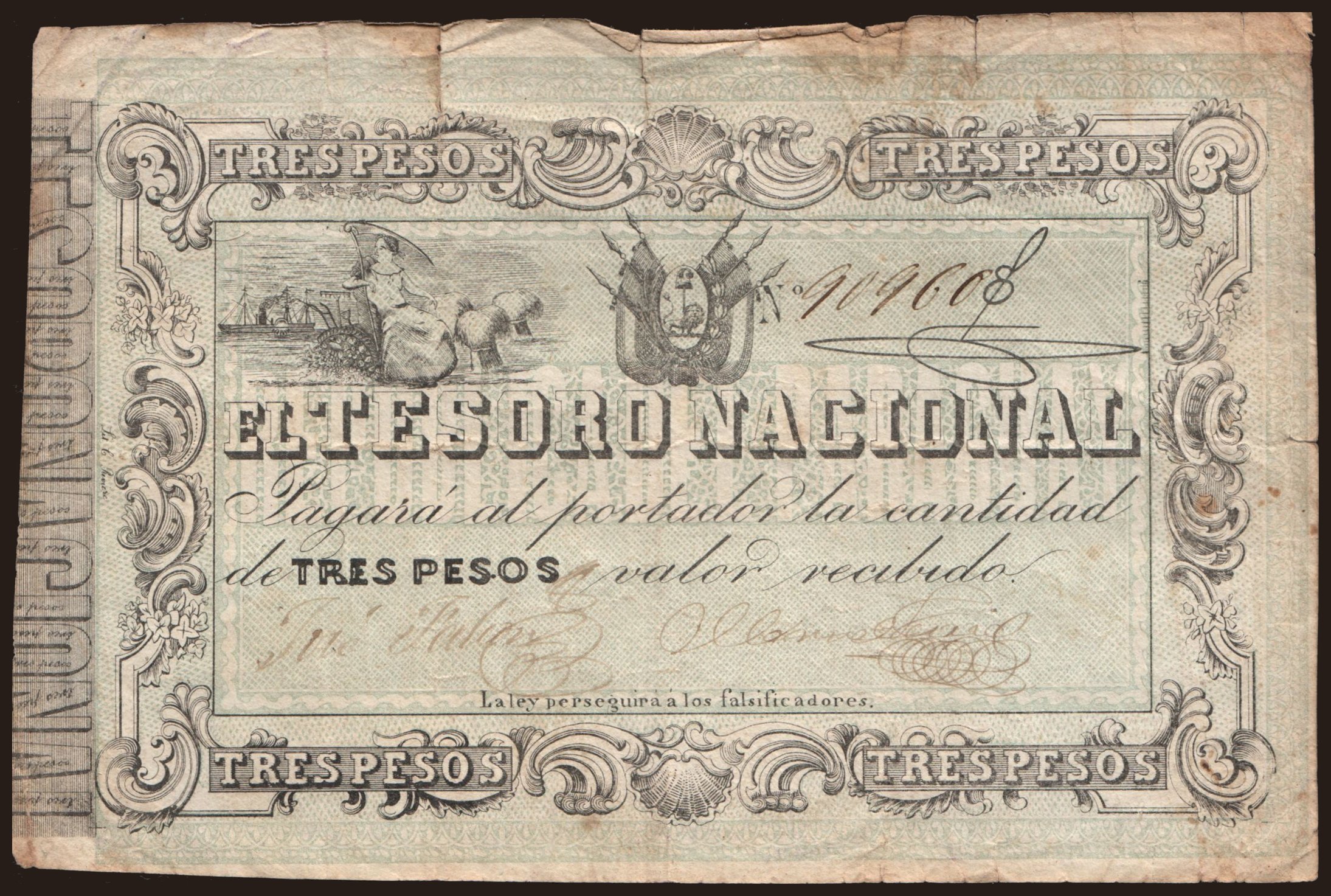 3 pesos, 1860