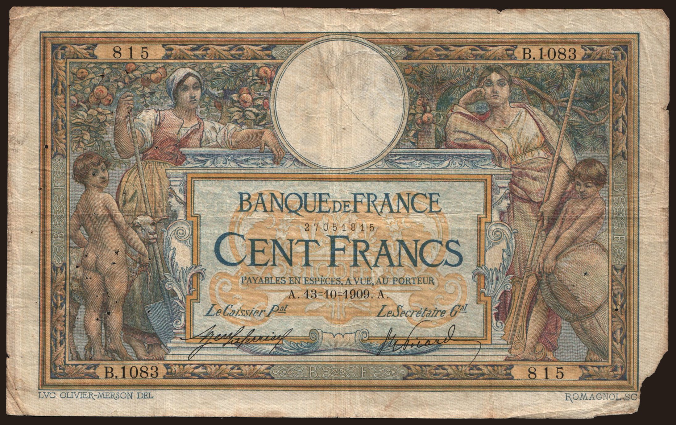 100 francs, 1909