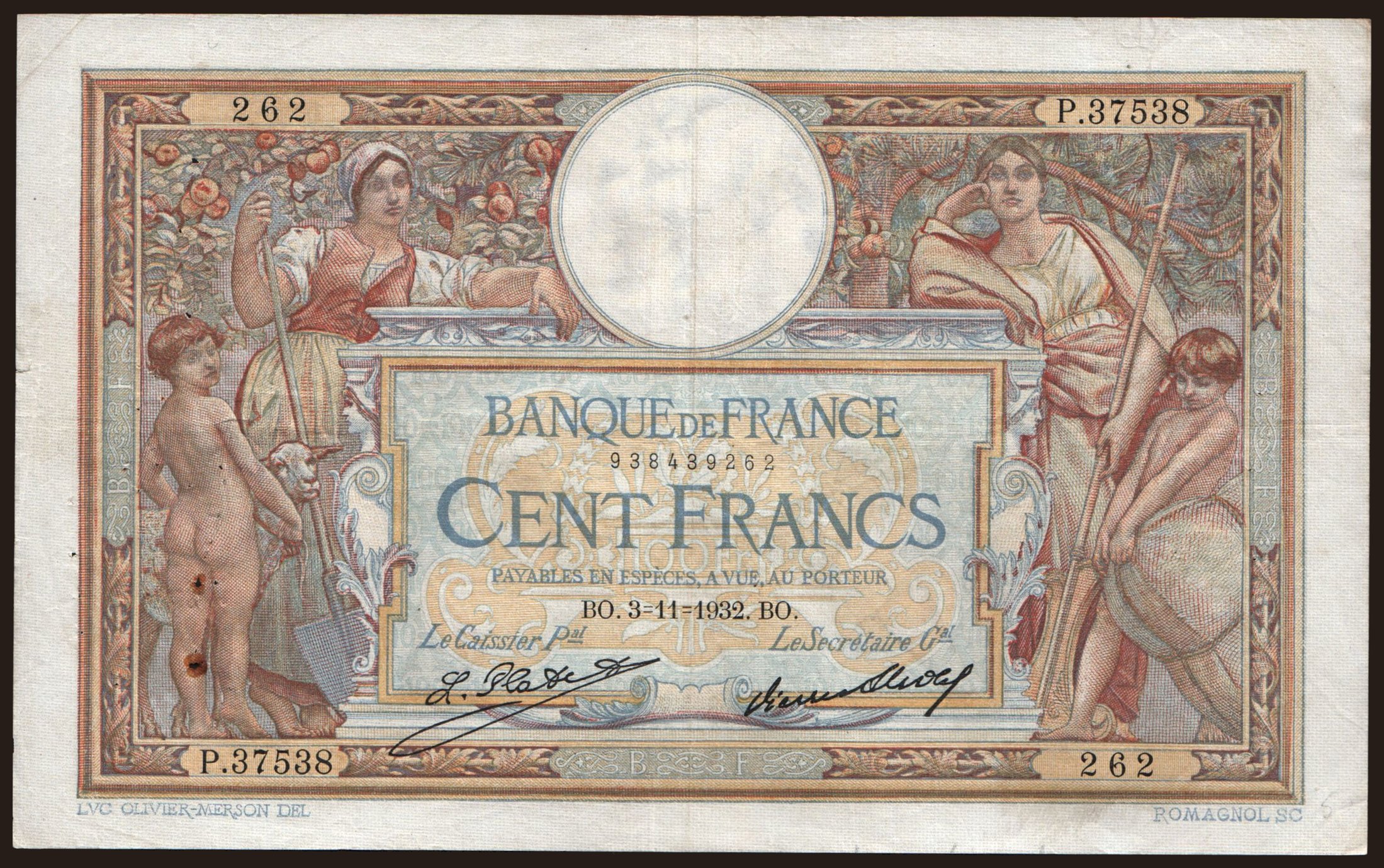 100 francs, 1932