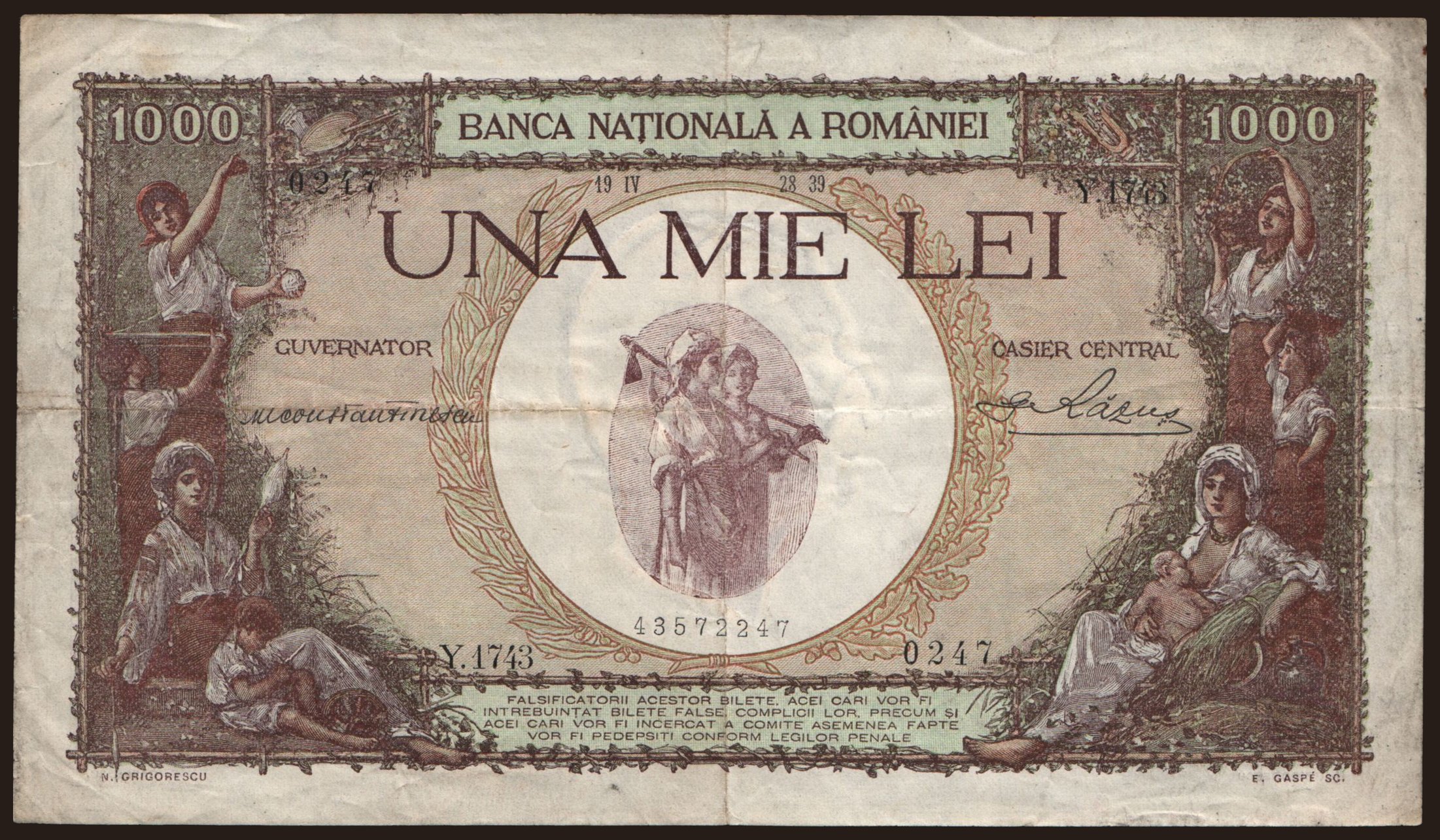 1000 lei, 1939