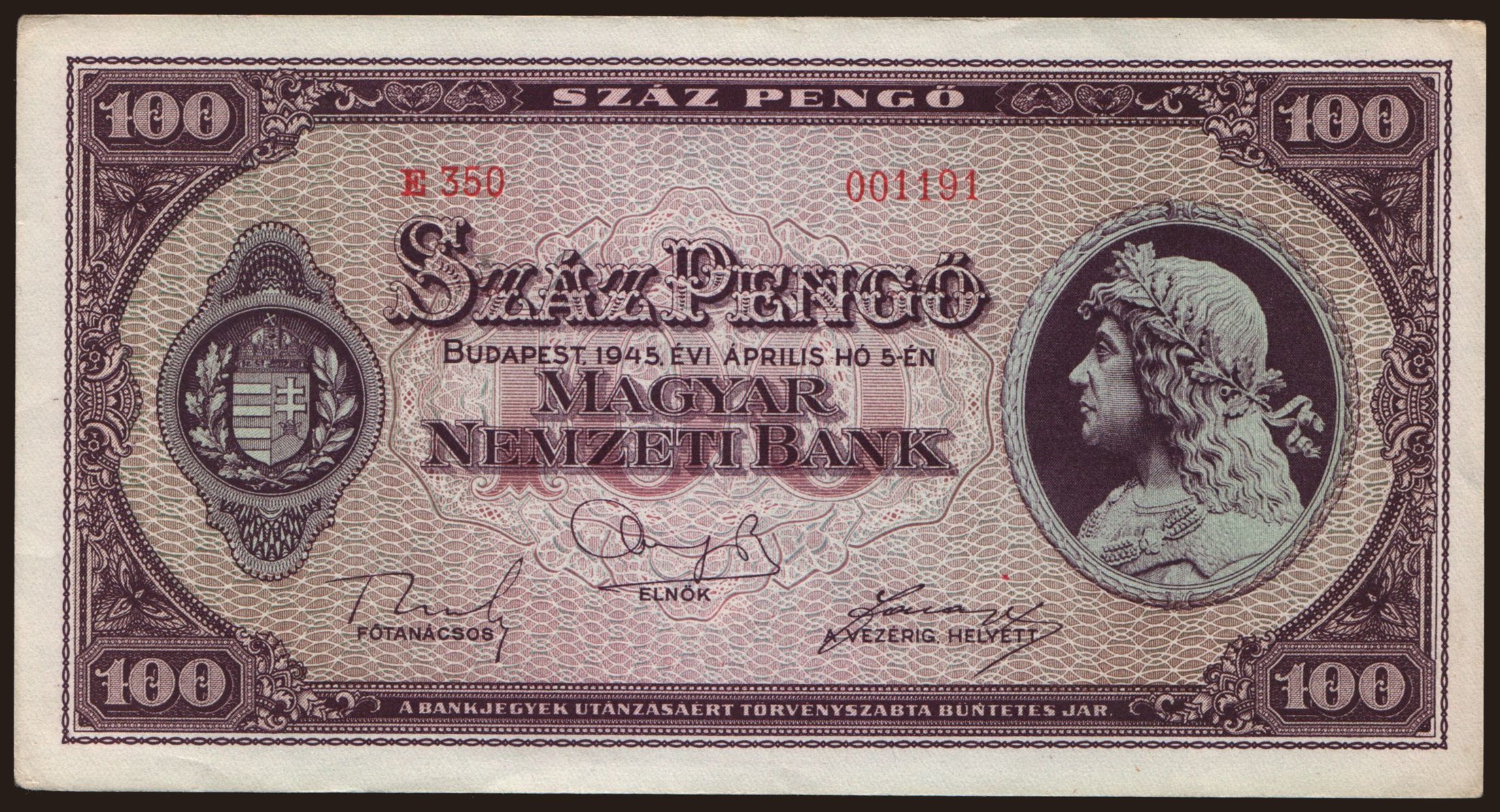 100 pengő, 1945