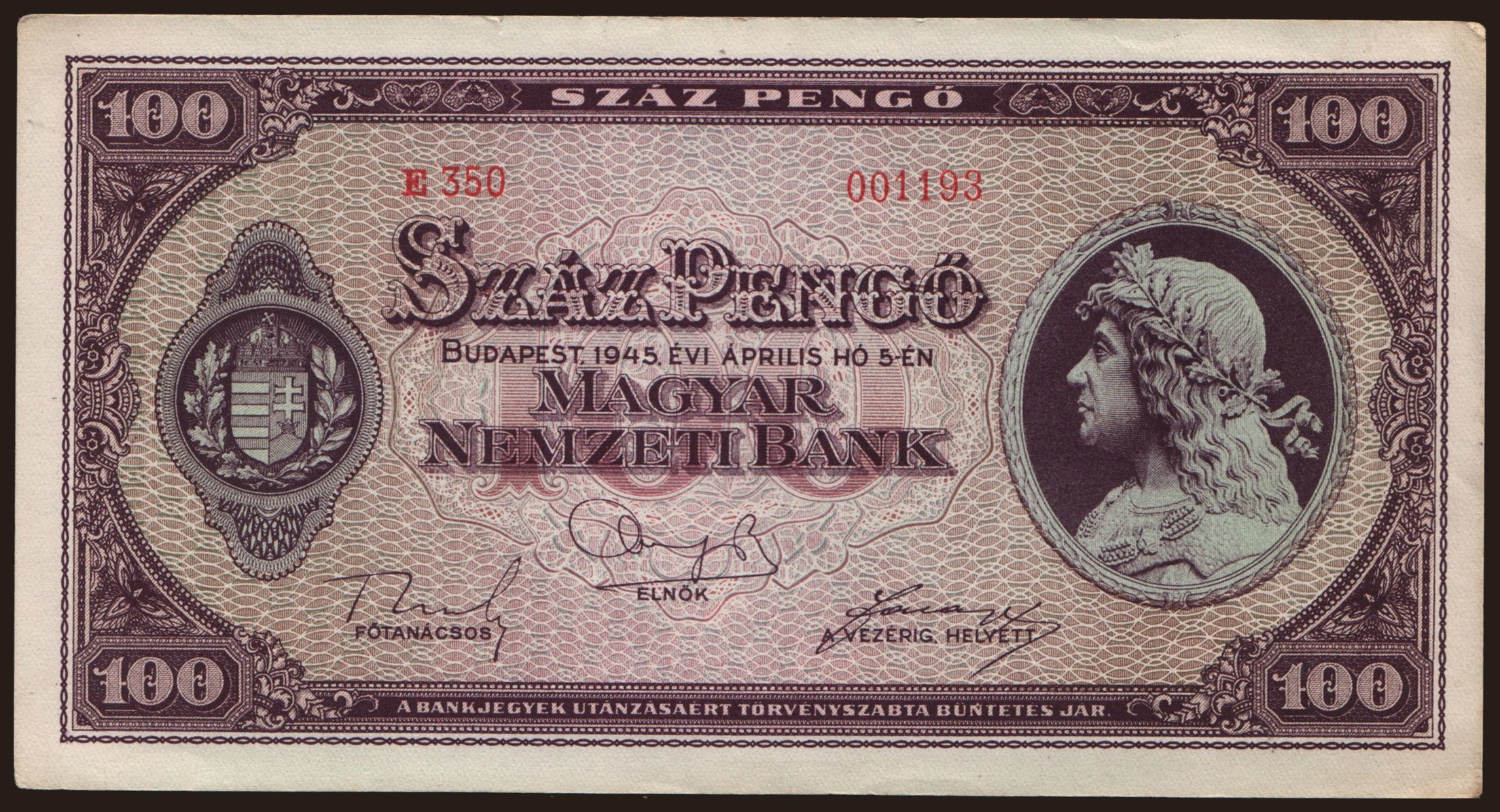 100 pengő, 1945