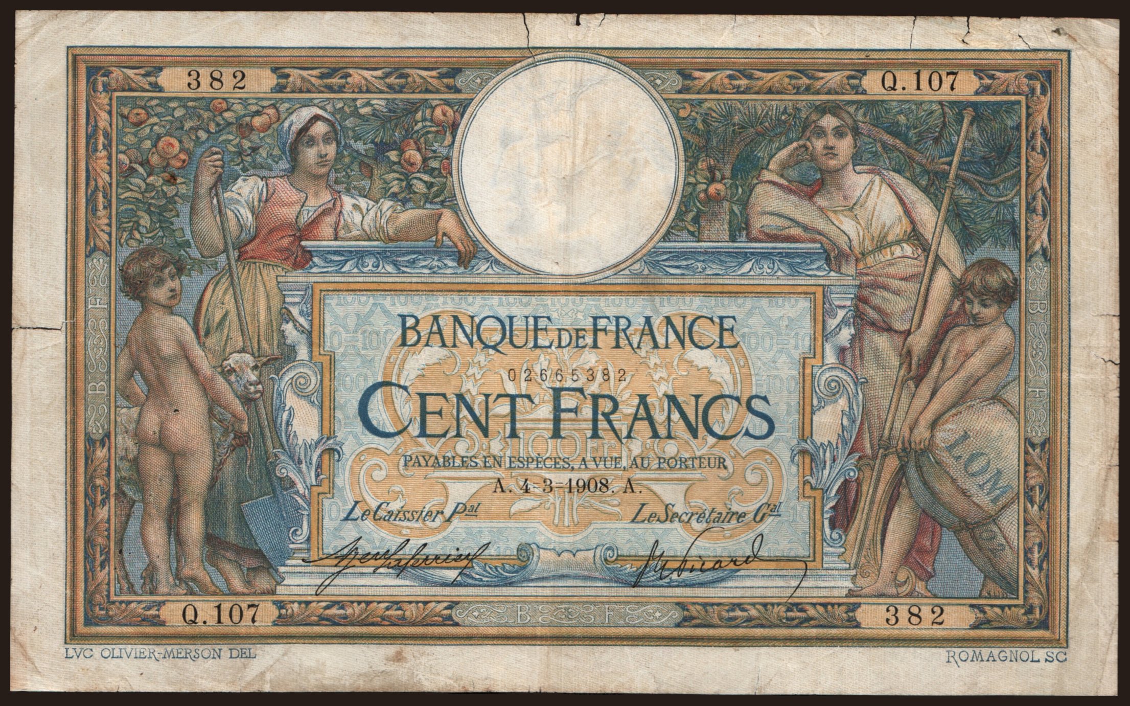 100 francs, 1908, LOM