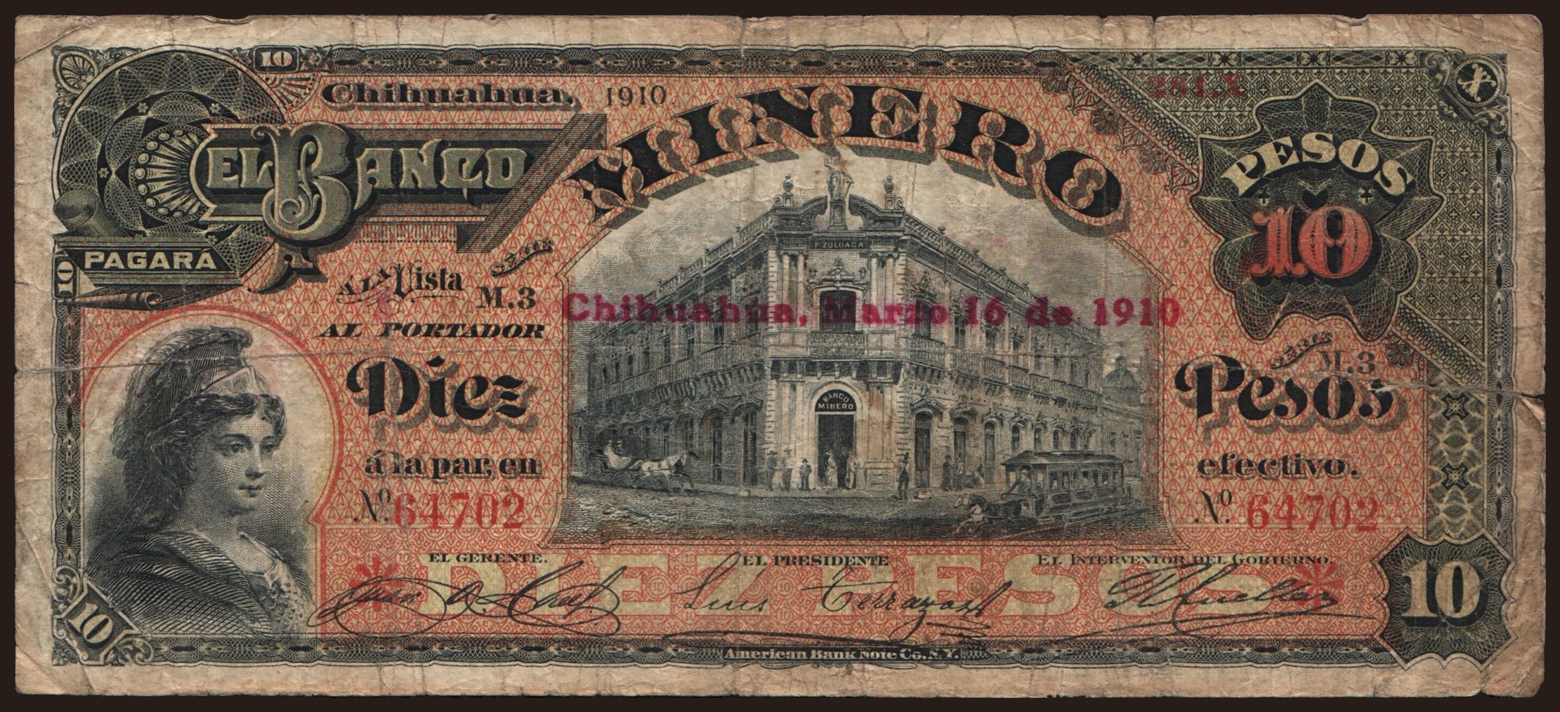 Chihuahua/ El Banco Minero, 10 pesos, 1910