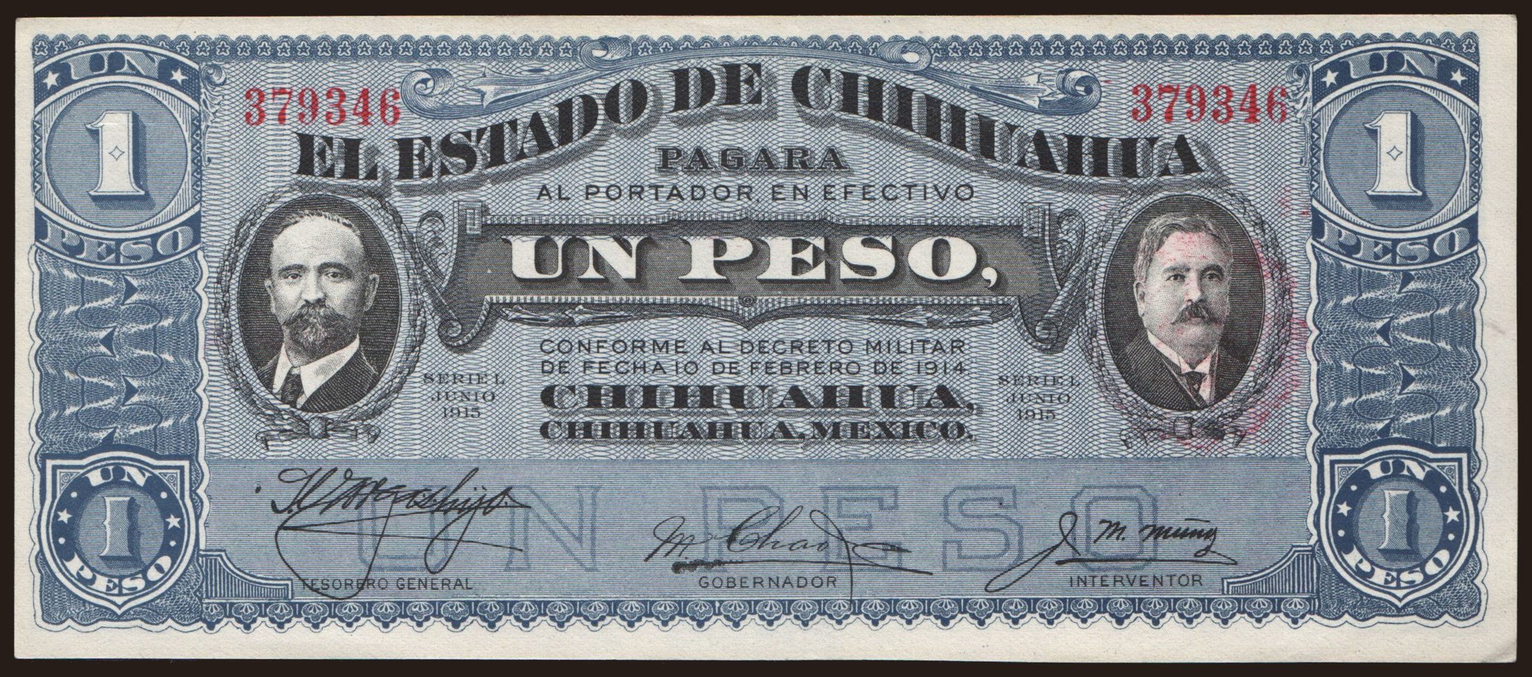 El Estado de Chihuahua, 1 peso, 1915