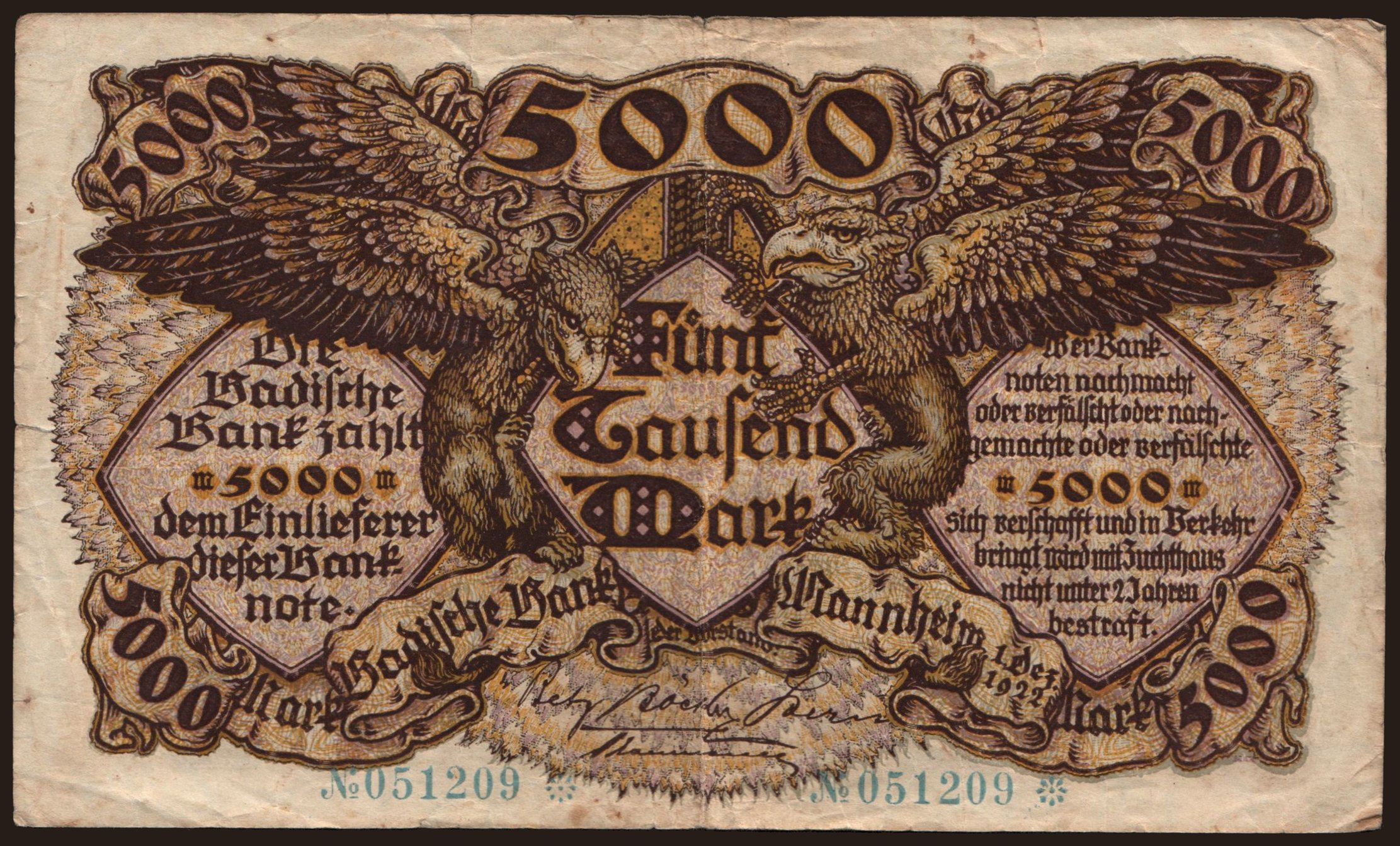 Badische Bank, 5000 Mark, 1922
