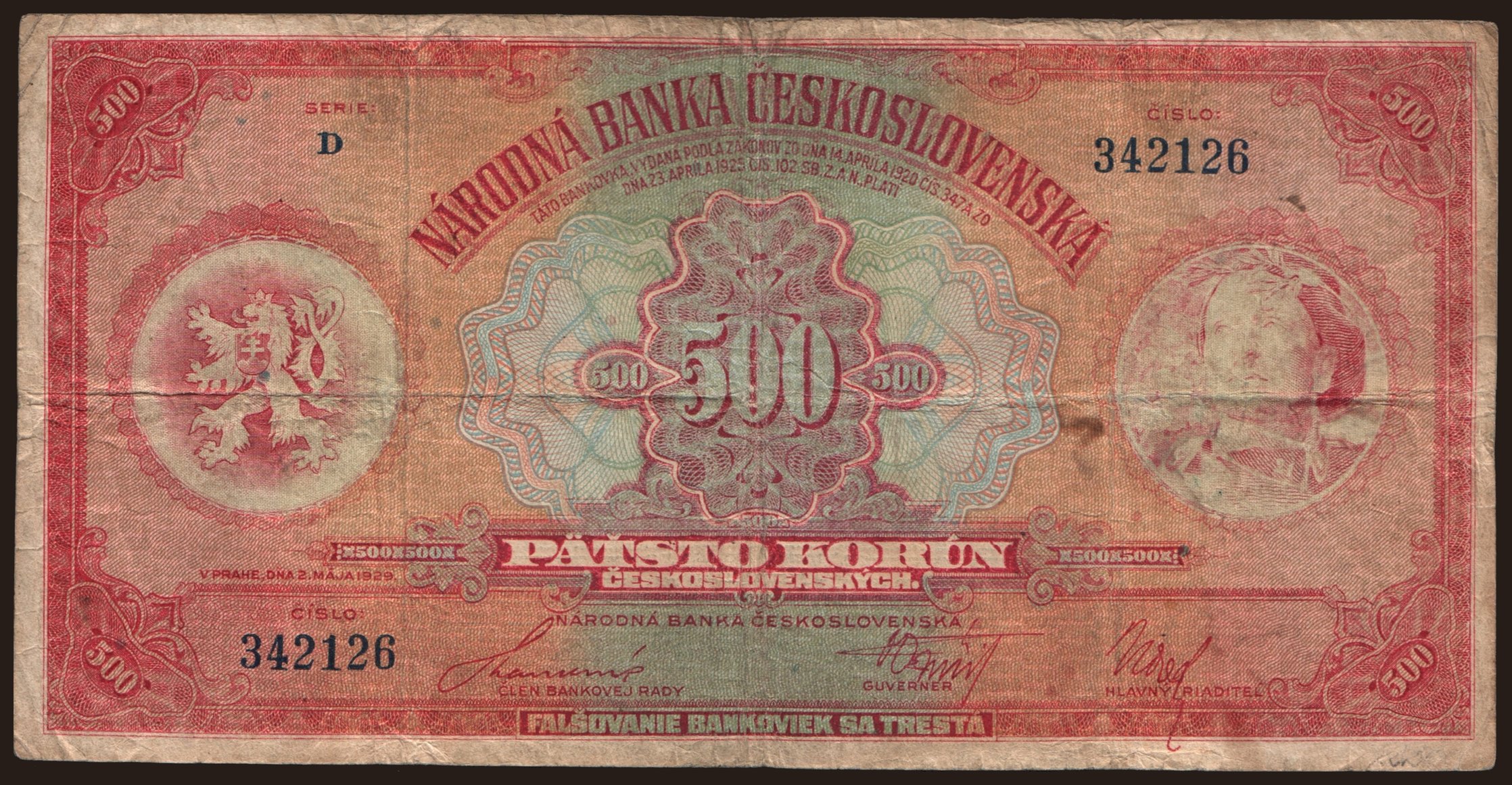 500 korun, 1929