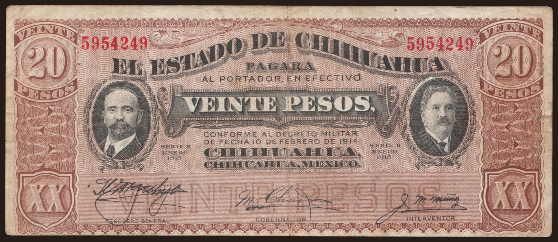 El Estado de Chihuahua, 20 pesos, 1915
