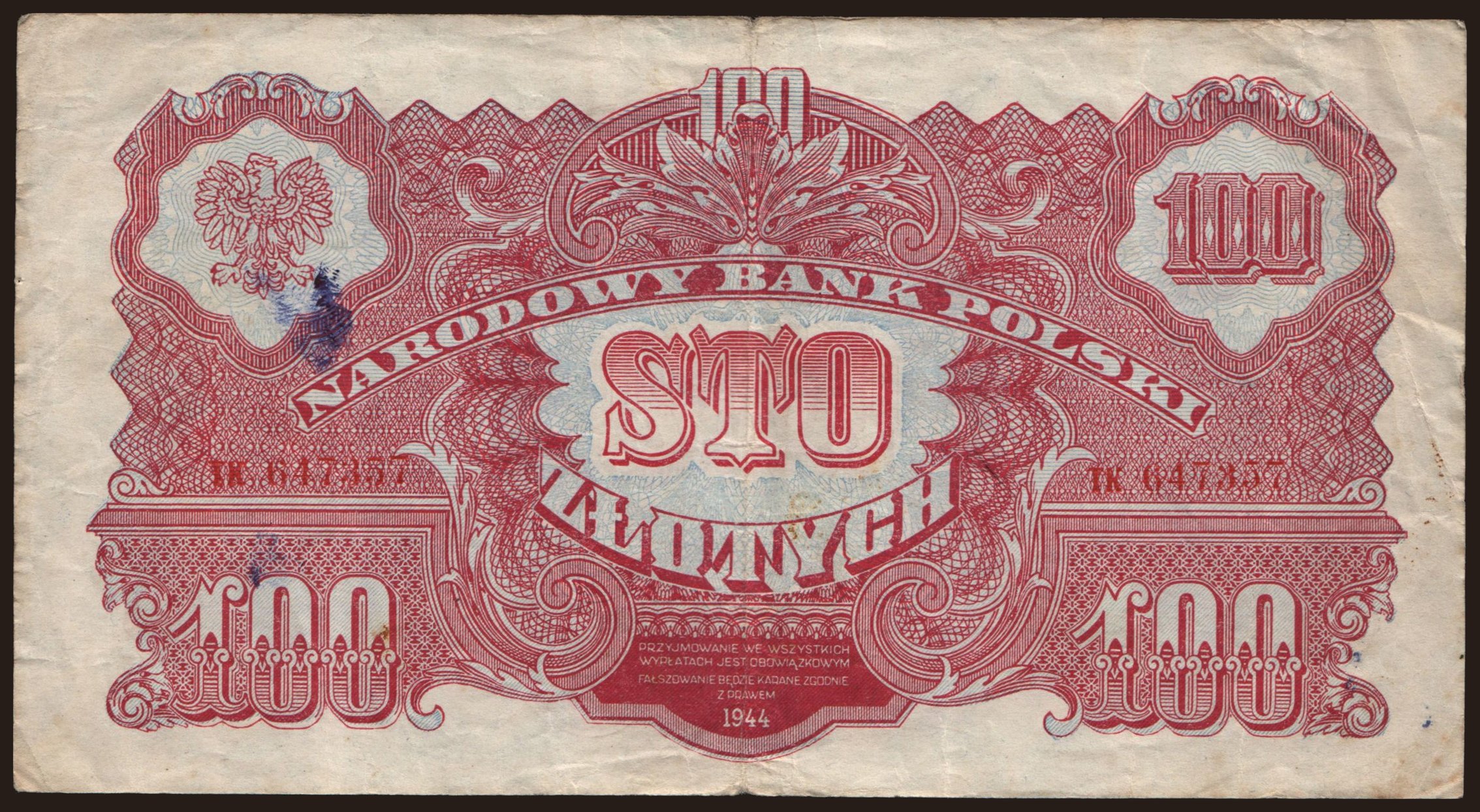 100 zlotych, 1944