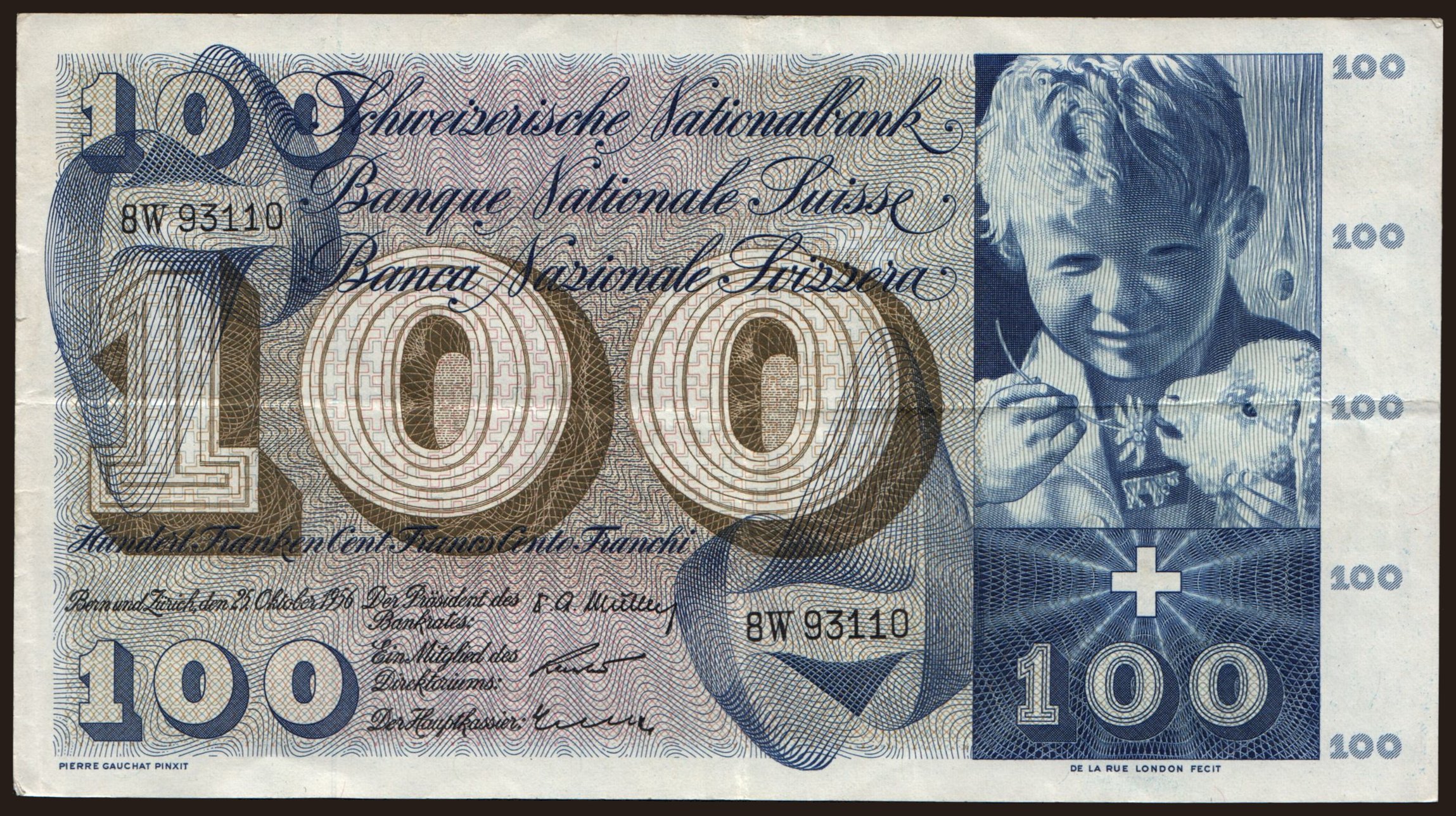 100 francs, 1956