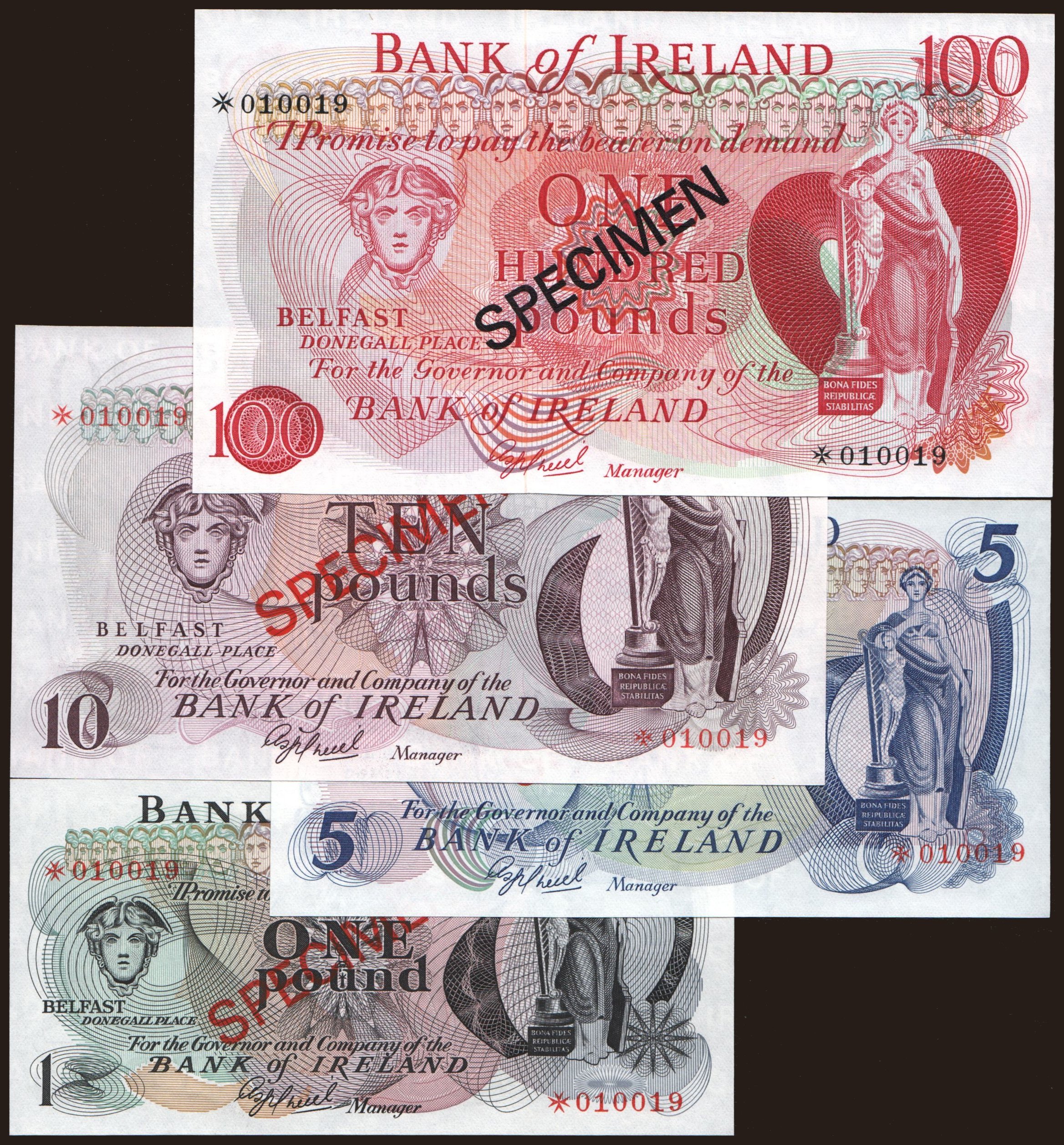 Bank of Ireland, 1 - 100 pound, 1978, SPECIMEN