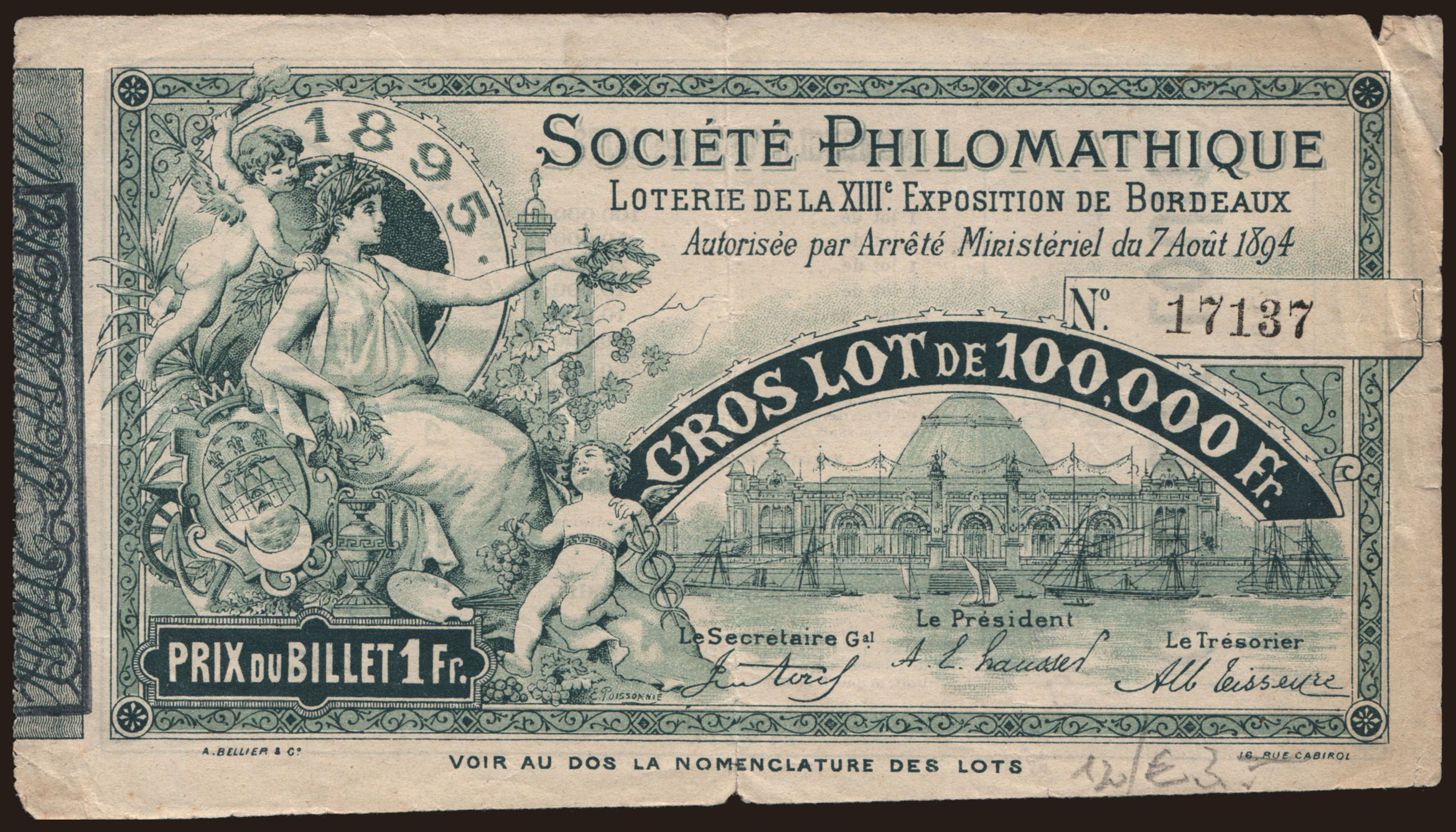 Société Philomathique, 1 franc, 1895