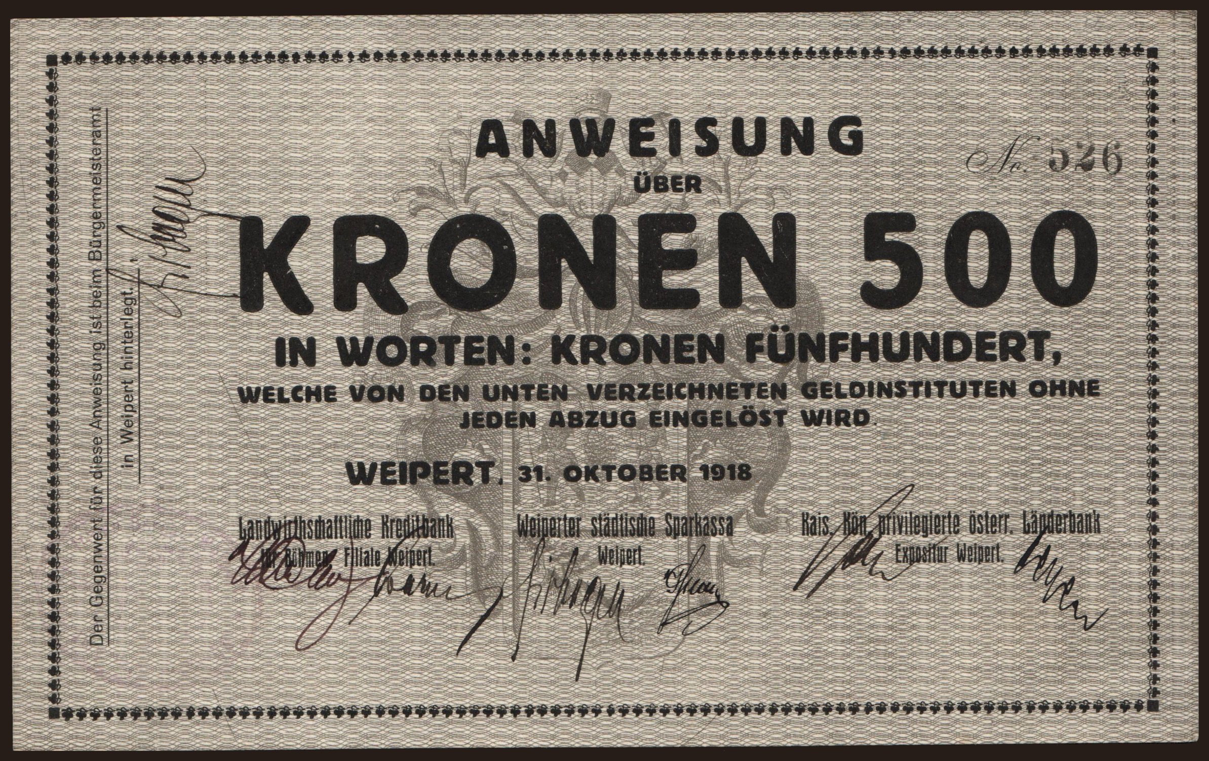 Weipert, 500 Kronen, 1918