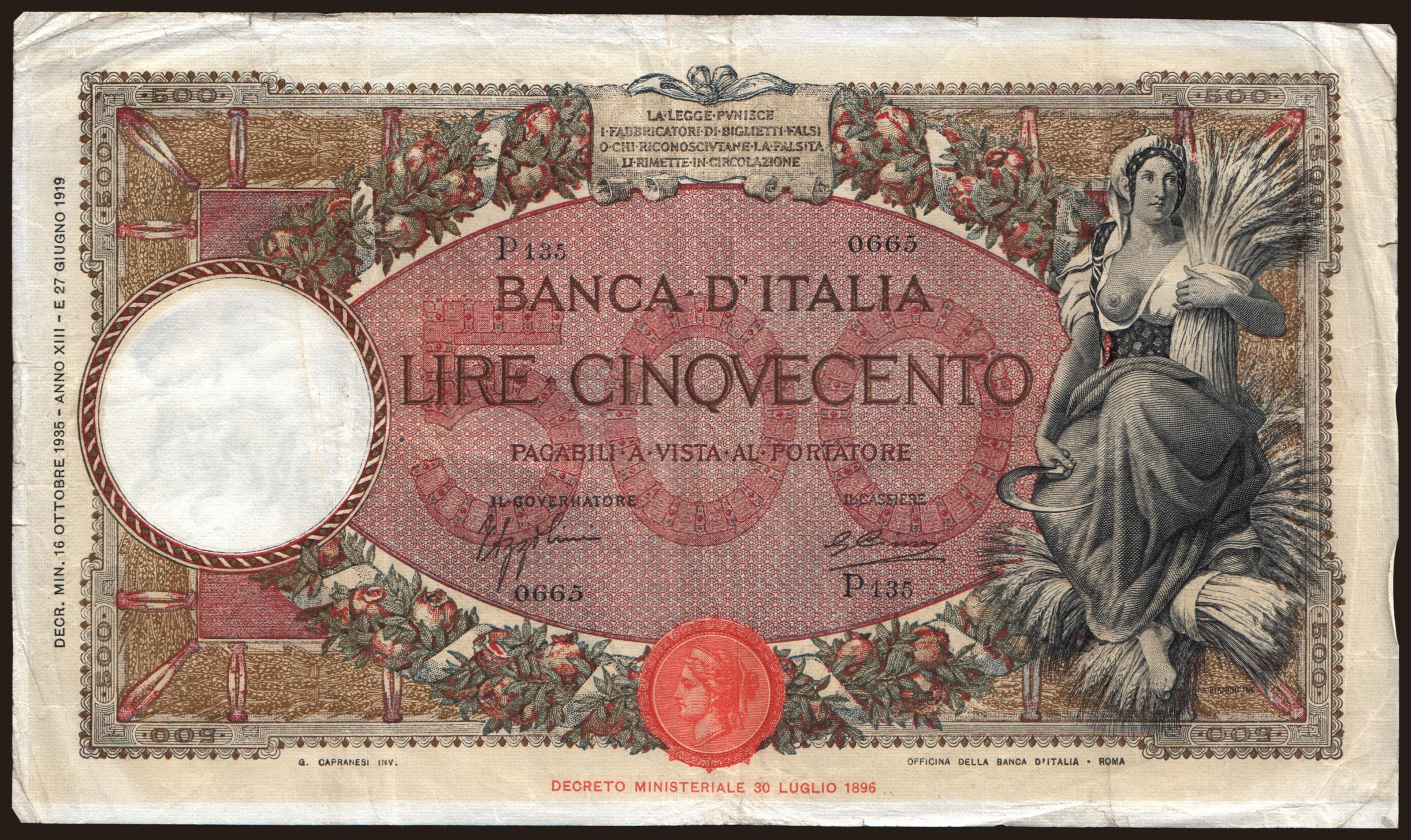 500 lire, 1935