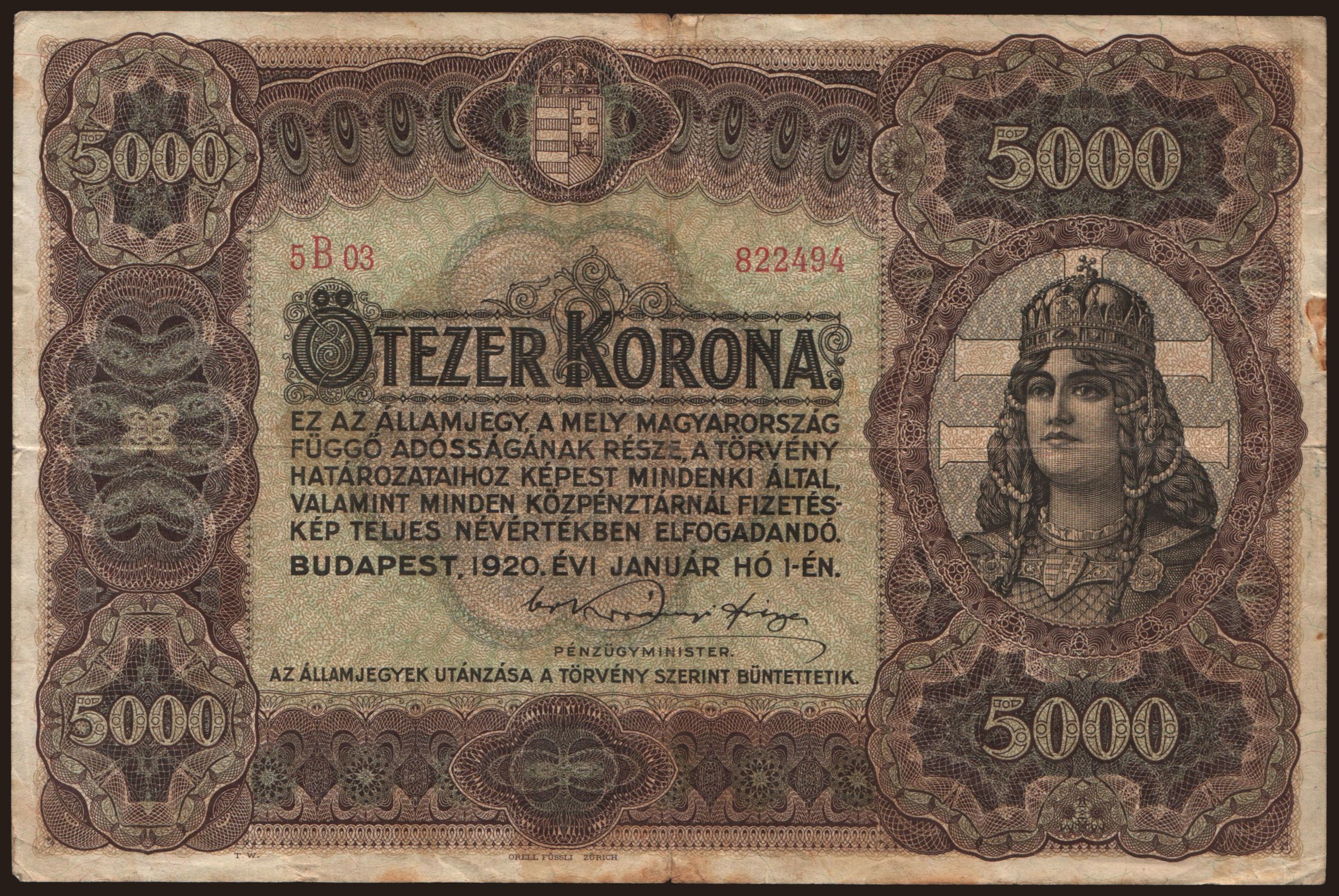 5000 korona, 1920