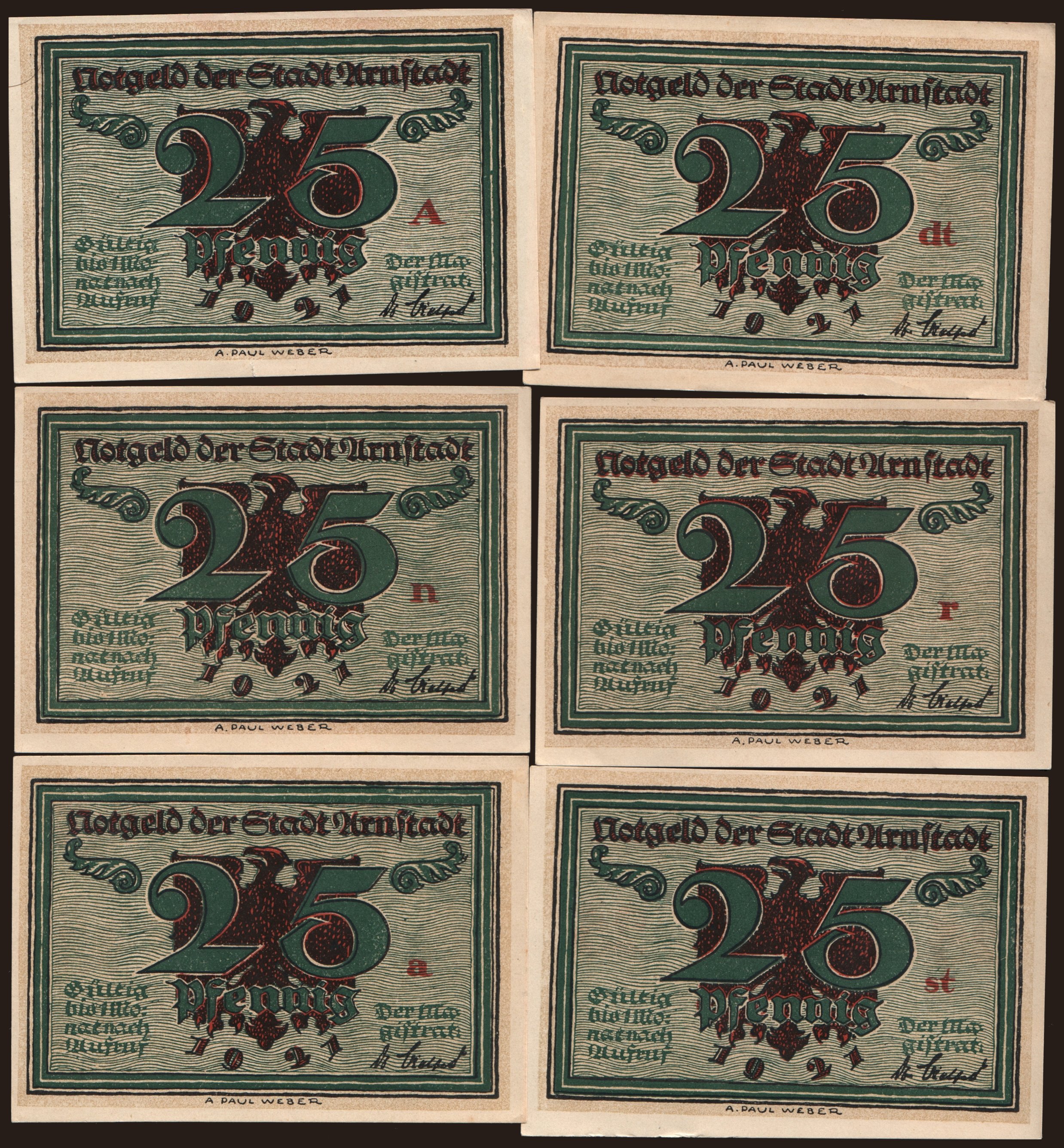 Arnstadt, 6x 25 Pfennig, 1921