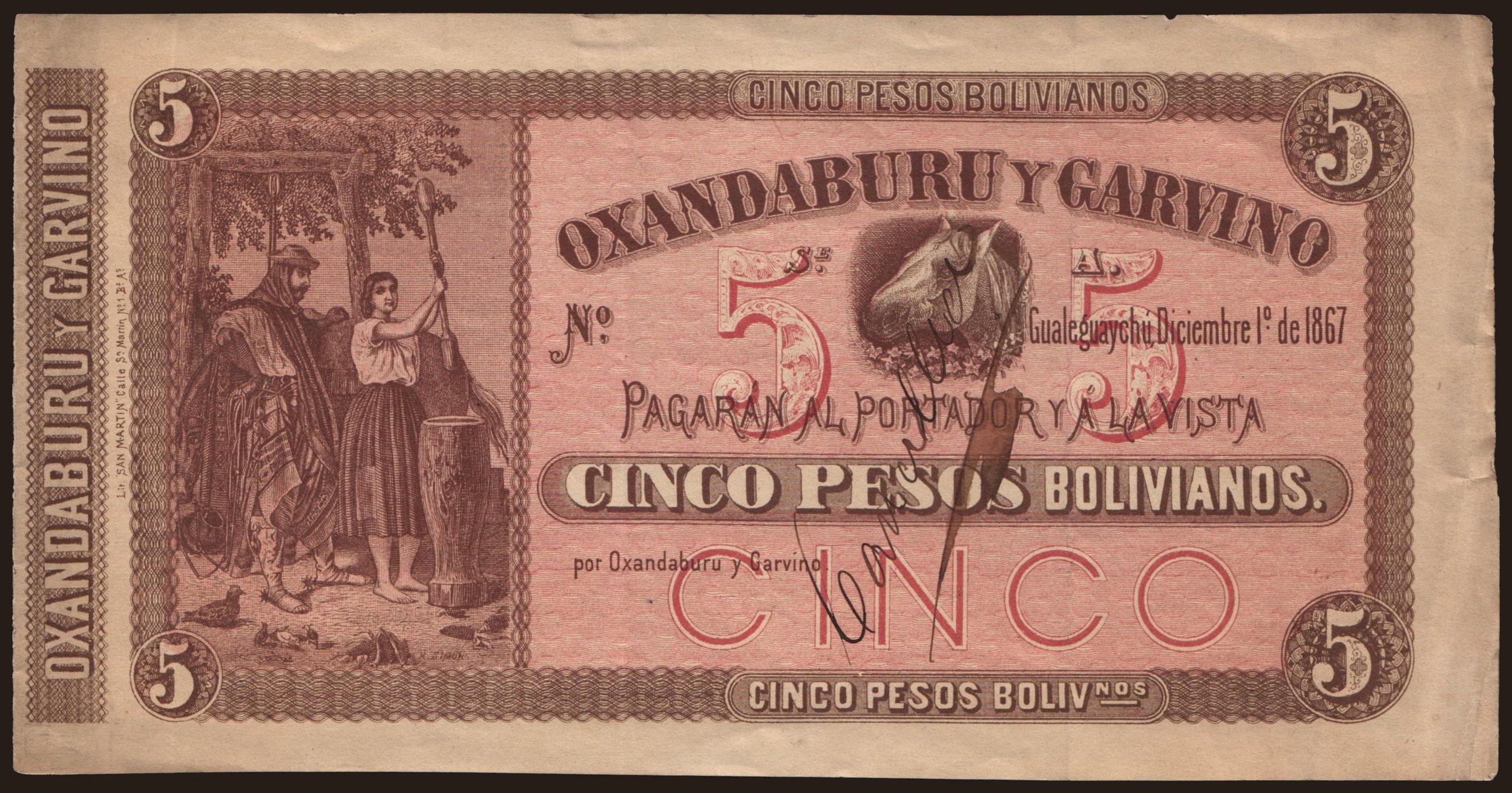 Oxandaburu y Garvino, 5 pesos, 1867