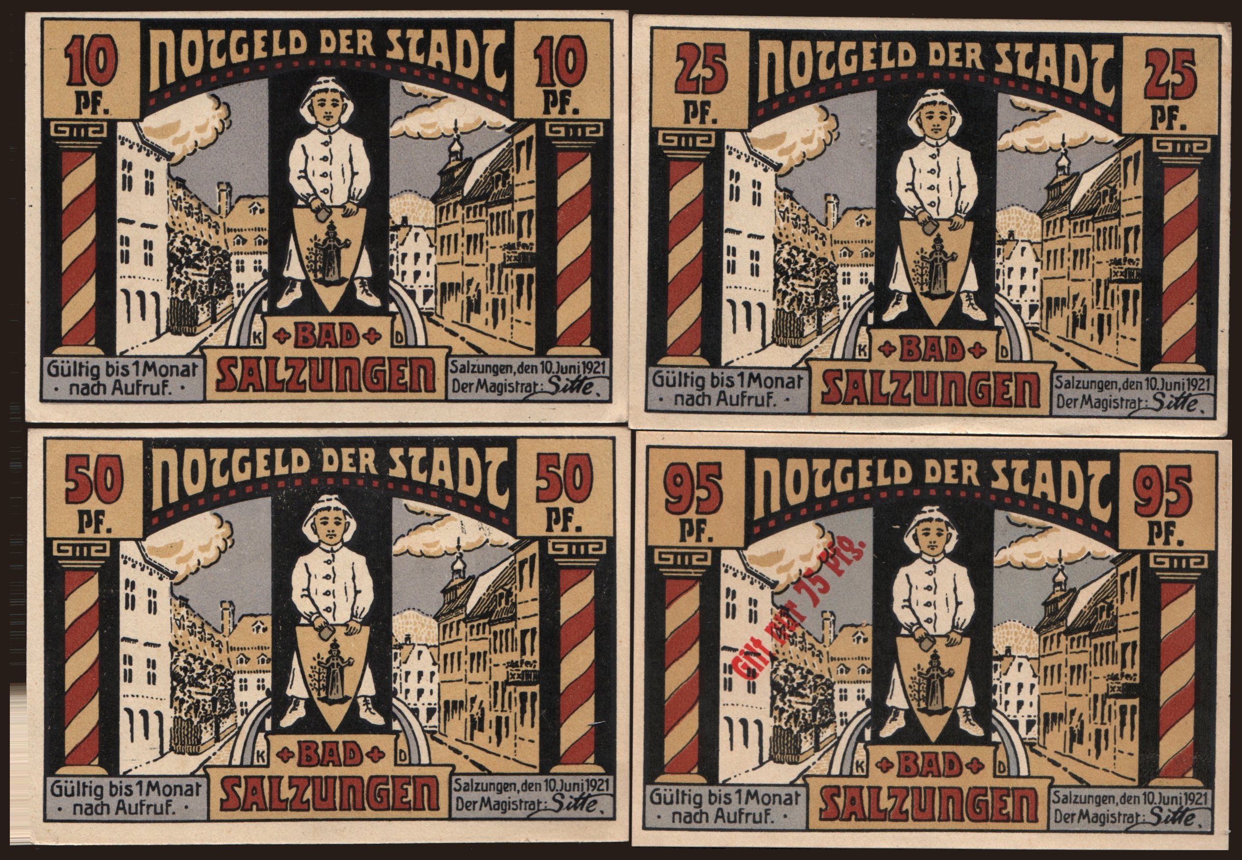 Bad Salzungen, 4x 10 - 95 Pfennig, 1921