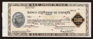 Travellers cheque, Banco Exterior de Espana, 1500 pesetas, specimen