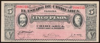 El Estado de Chihuahua, 5 pesos, 1915