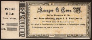 Böhmisch-Kamnitz/ Vereinigter Handels- u. Fabriksstand, 6 Kreuzer, 1848