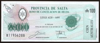 Provincia de Salta, 100 australes, 1991