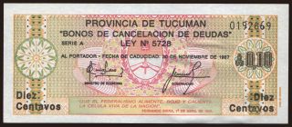 Provincia de Tucuman, 10 centavos, 1987