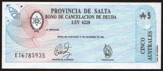 Provincia de Salta, 5 australes, 1987