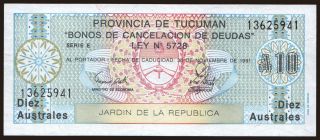 Provincia de Tucuman, 10 australes, 1991