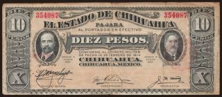 El Estado de Chihuahua, 10 pesos, 1914